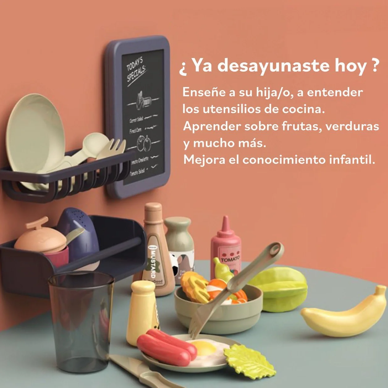 Cocina de Juguete niños Unisex, Incluye 36 Accesorios, fogones eléctricos con simulación de Fuego, Grifo con Bomba de Agua, Pizarra y Mucho más Juguetes + 3 años (Marrón)