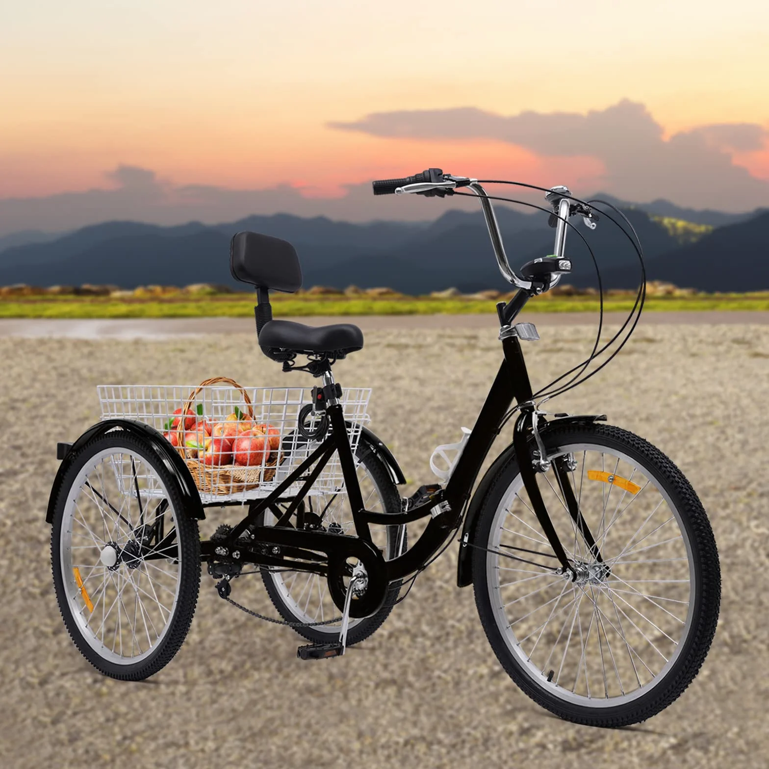 Triciclo plegable para adultos, 24 pulgadas, bicicleta de 3 ruedas, 7 velocidades, con cesta de la compra, triciclo para adultos, personas mayores, mujeres