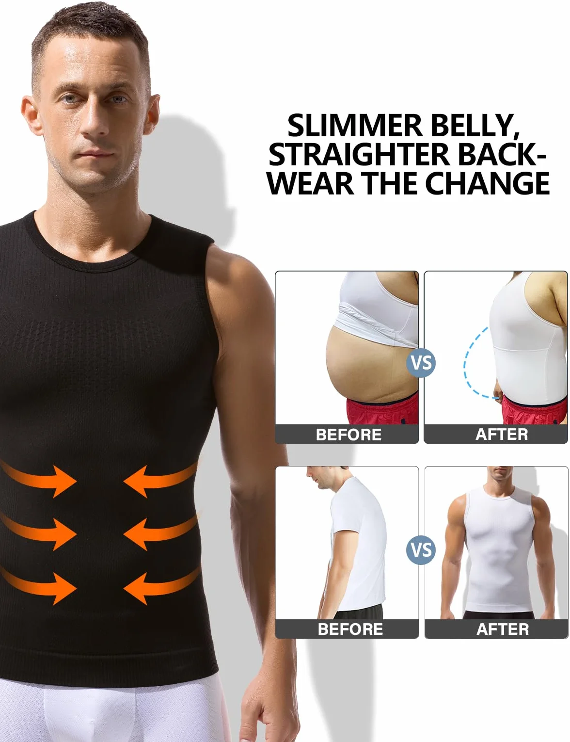 Casey Kevin Chaleco de Compresión Hombre Body Shaper Faja Cintura Reductora Deportivas