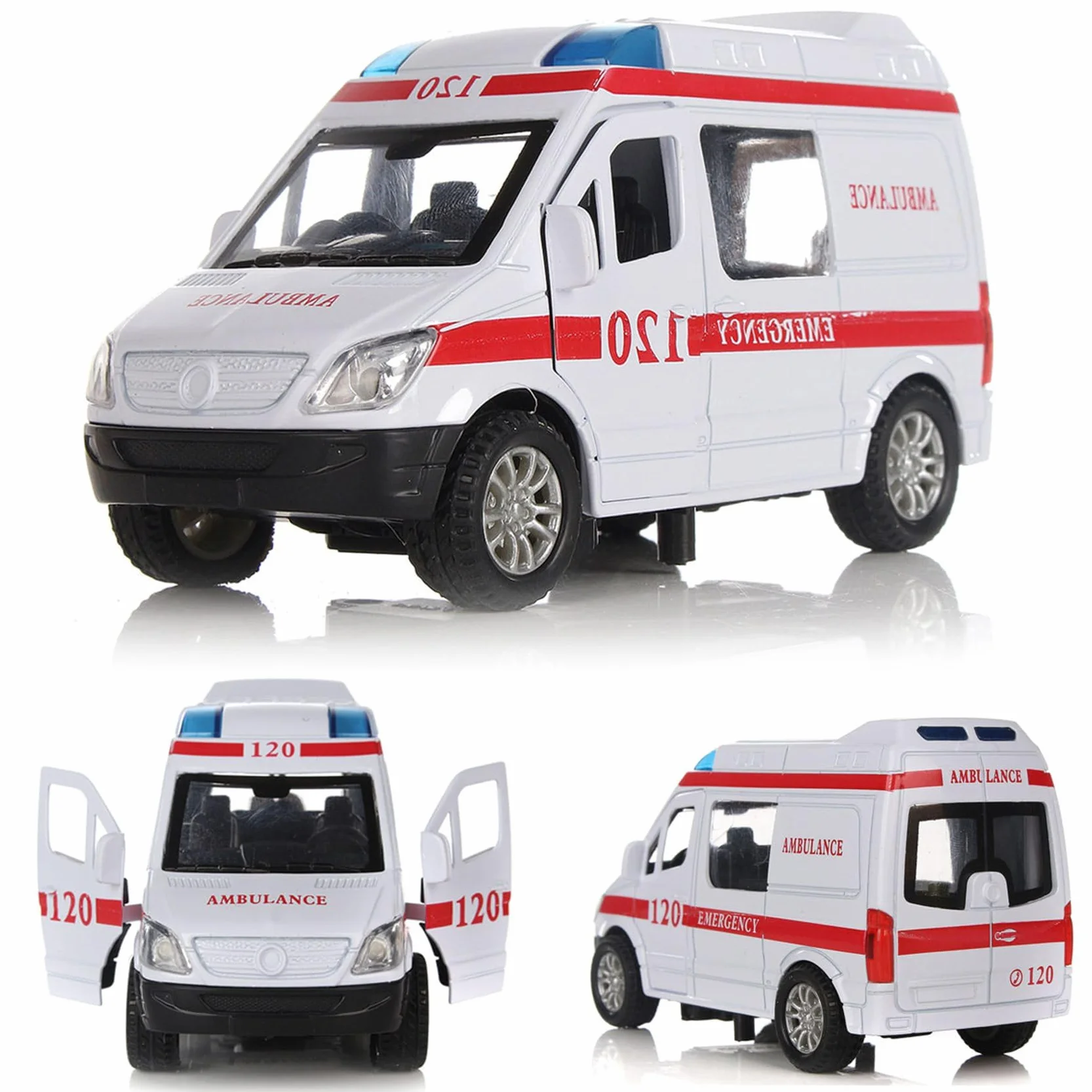2X Ambulancia VehíCulos MéDicos Juguetes 1/32 AleacióN Diecast Modelo de AutomóVil con LightandSound Regalo para NiñOs