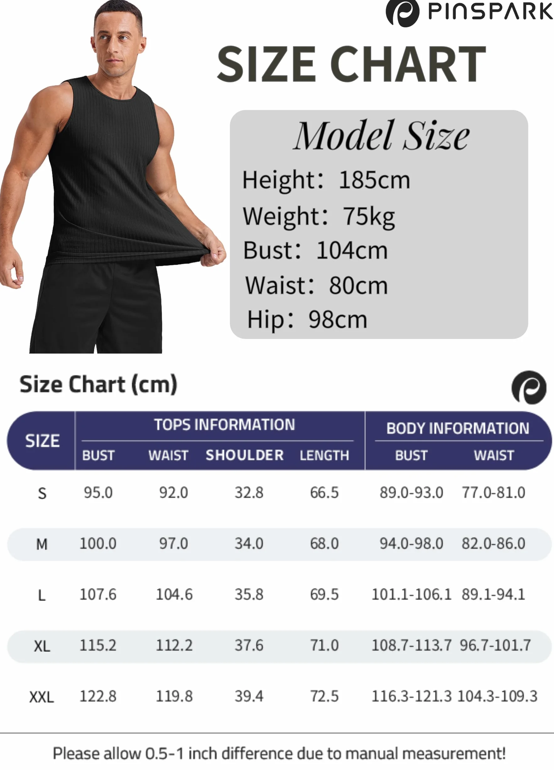 PINSPARK Musculosa de Punto para Hombre Top Sin Mangas Transpirable para Gimnasio Running