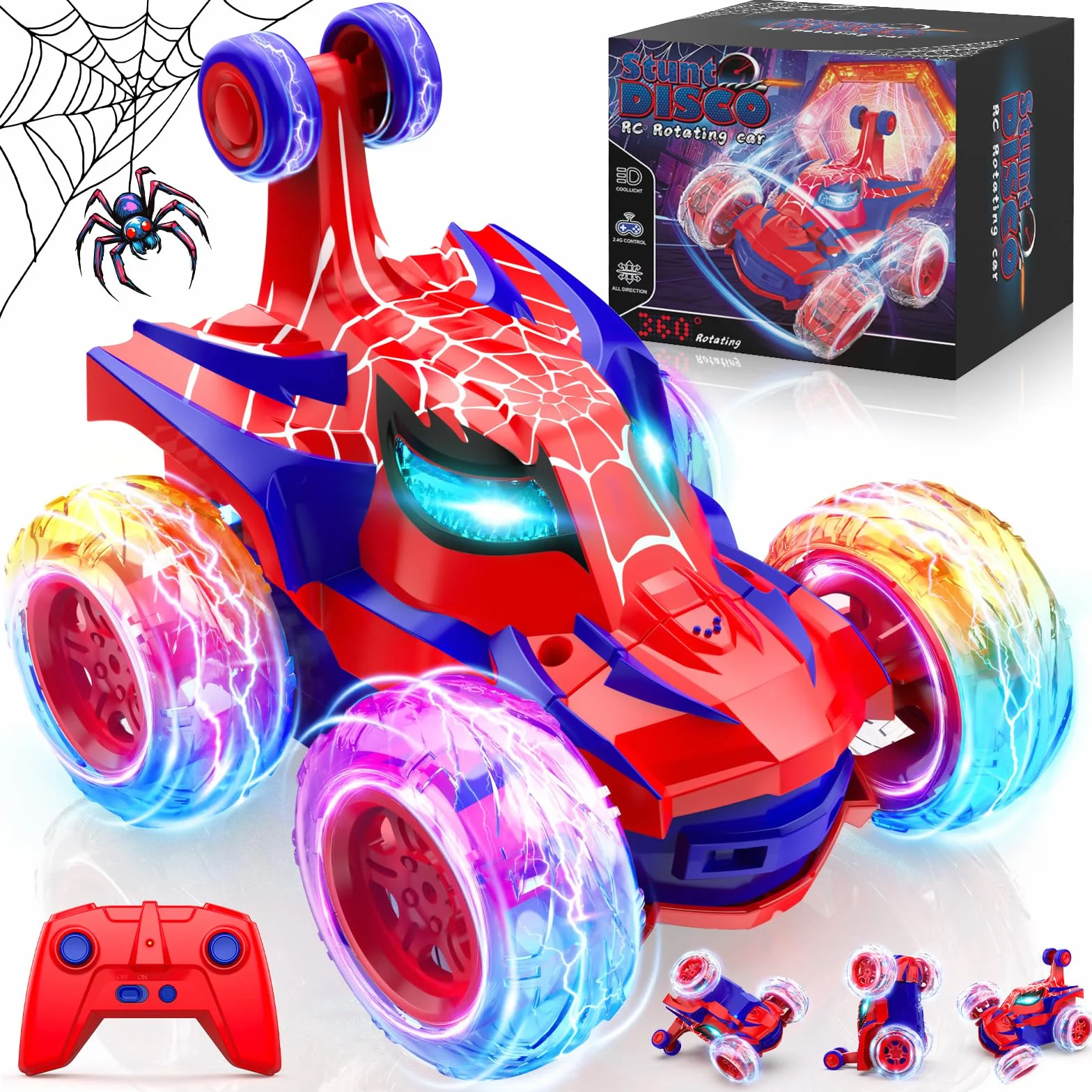 Coche Teledirigido Spider 2.4Ghz Radiocontrol Monster Truck con Luces RC Juguetes Niños 3-12 Años 360°