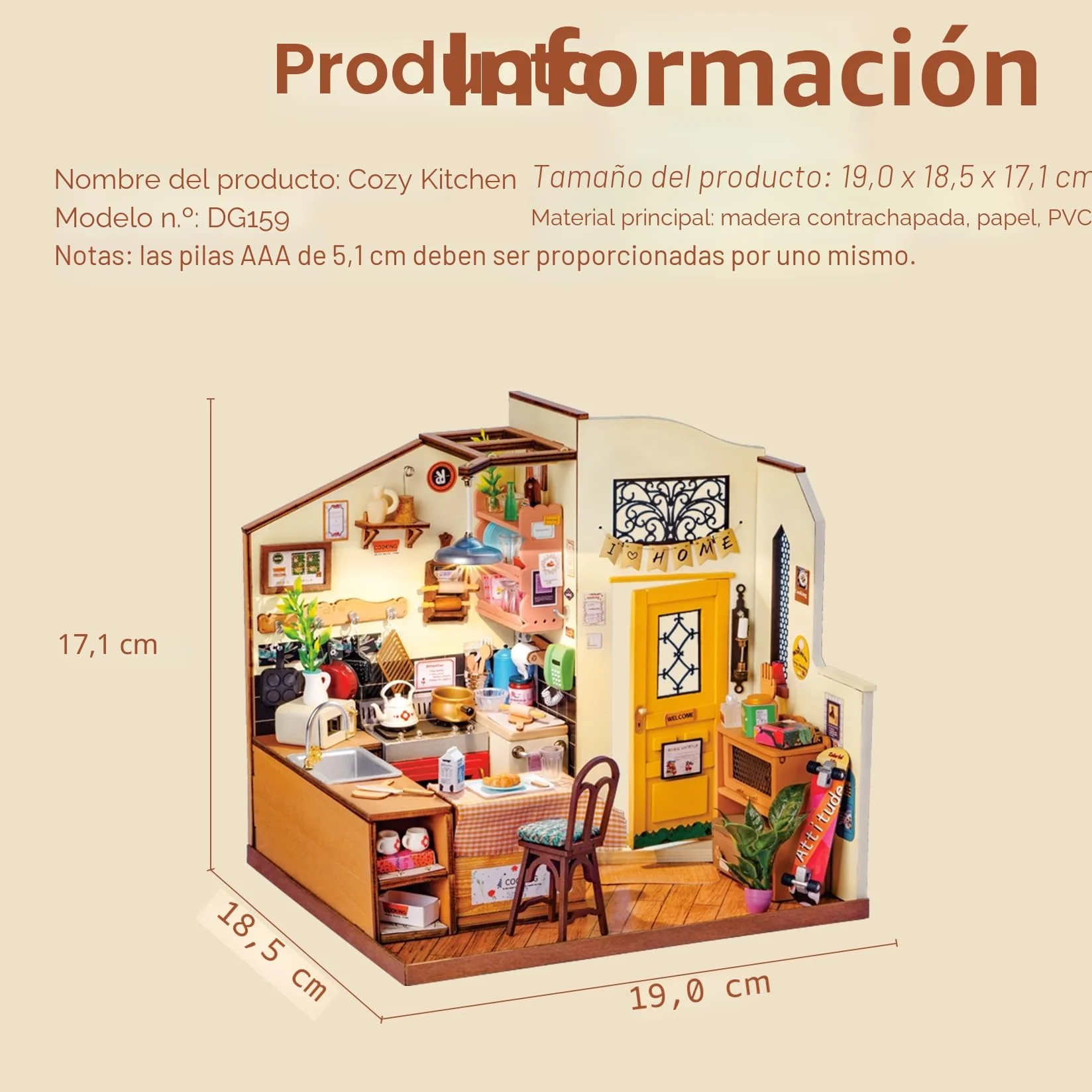 Rolife Casa de Muñecas Casa en Miniatura con Accesorios Hecha a Mano Kits Modelo para Adultos para Construir Juguetes Navidad Regalos de Cumpleaños para Mujeres (Homey Kitchen)