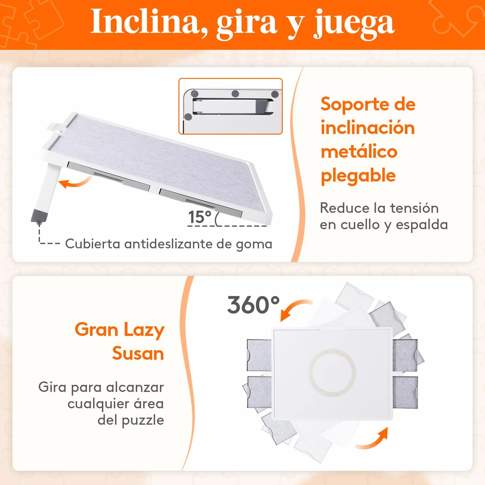 Lifewit 1500 PCS Puzzle Board con Soporte Inclinado, Tabla de Rompecabezas con 4 Cajones and Tapas, Multifuncional Plástico Tablero Puzzles Giratorio de 360°, 89 x 68.5cm, Blanco