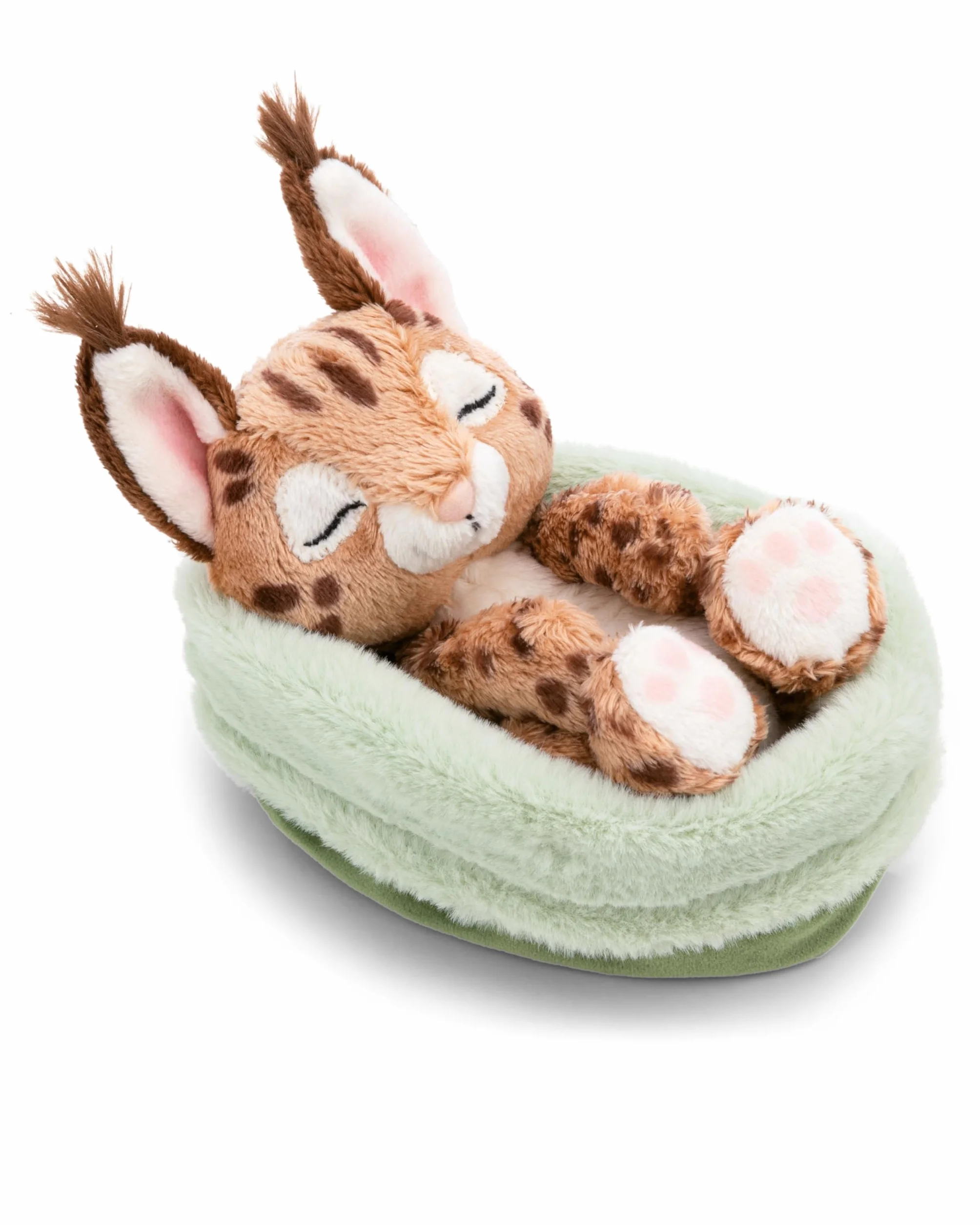 NICI Peluche caracal 12 cm durmiendo en una cestita, marrón, Peluches Decorativos, Juegos para niños, Ideas para Regalar - 62874