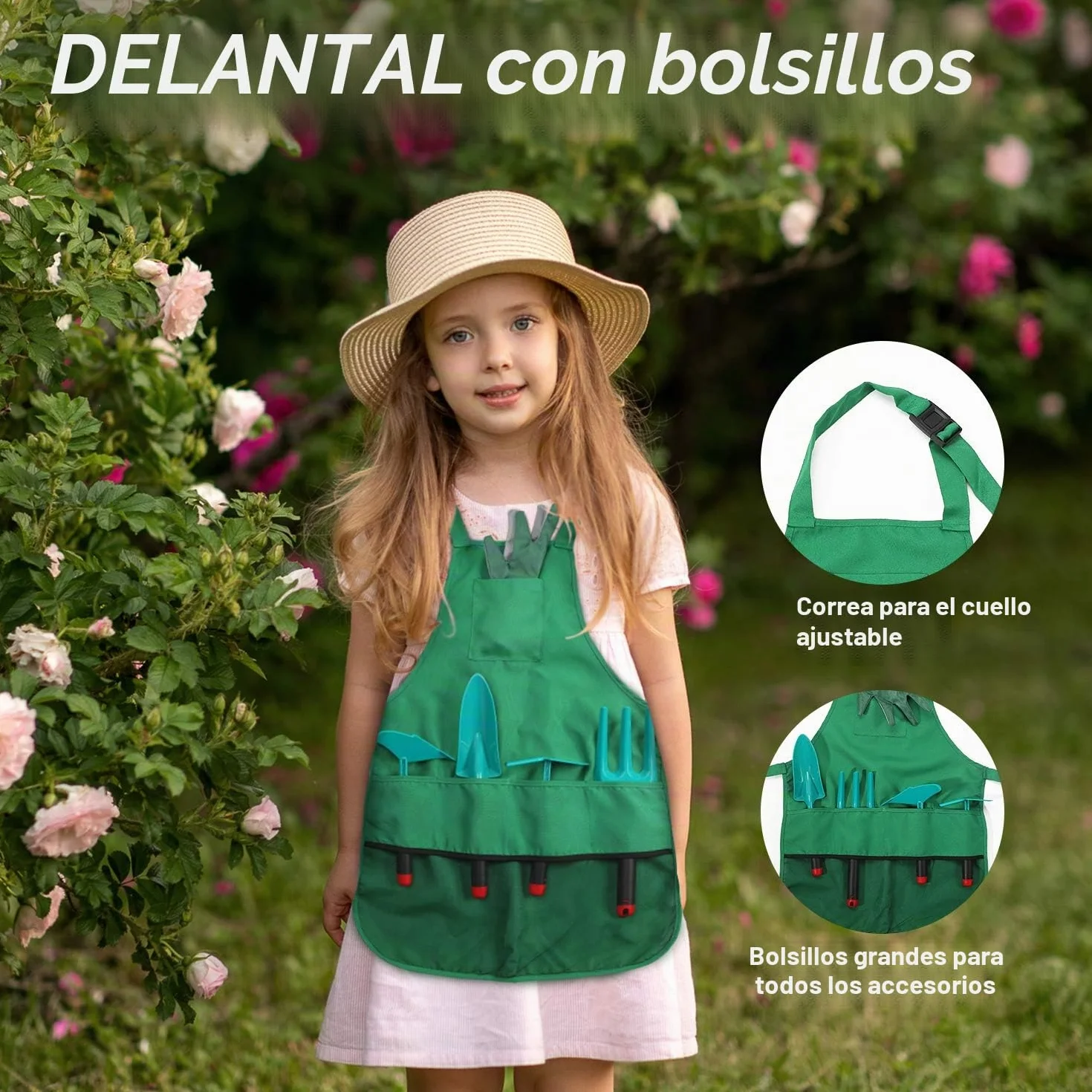 CUTE STONE - Carretilla infantil para niños, juego de herramientas para jardinería, juguetes de jardín con carretilla, guantes, rastrillo de mano, pala, doble azada, juguetes para interior y exterior