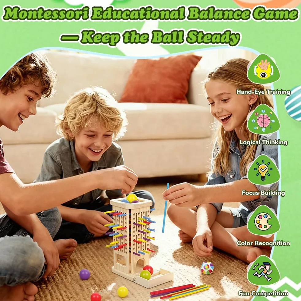 Ainiv Juegos de Mesa Montessori, 3 in 1 Juguetes Educativos Niños con 40 Palitos Colores y 1 Dados, Juegos Divertidos para La Familia, Juguete Motricidad Fina para Niños 3, 4, 5, 6 Años