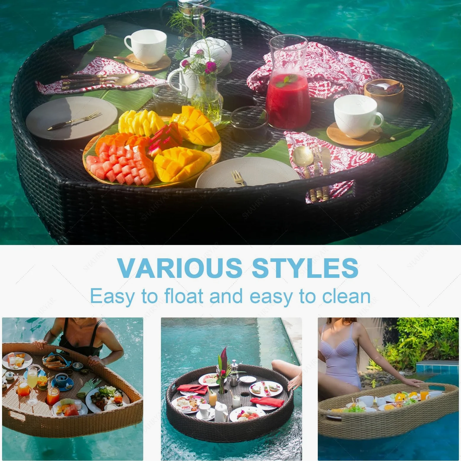 Bandeja Flotante para Piscina para Comida Y Bebidas - Redonda De 60 Cm, Soporta Una Carga De 5 A 7 Kg. Ideal para Piscinas Al Aire Libre En Hoteles Y Alojamient(Café-Rectángulo)