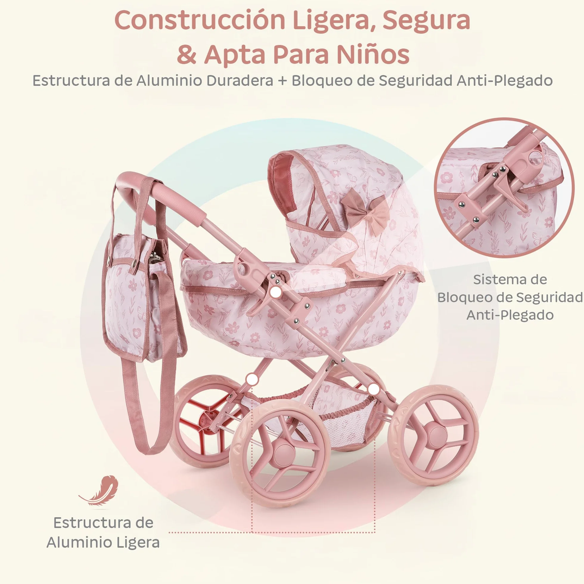 Kinderplay Cochecito de muñecas Profundo con Bolsa y Lazo KP0263A