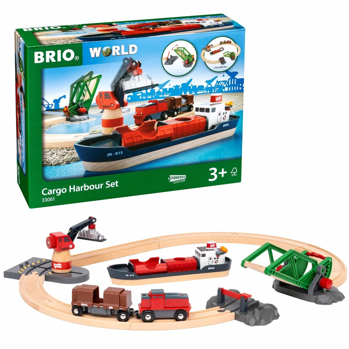 BRIO - Set Servicio Ferroviario Portuario, Ferrocarriles, Set de Construcción de Madera, Tren Juguete, Juguetes Niños 3 Años o más, Juegos Educativos 3 Años