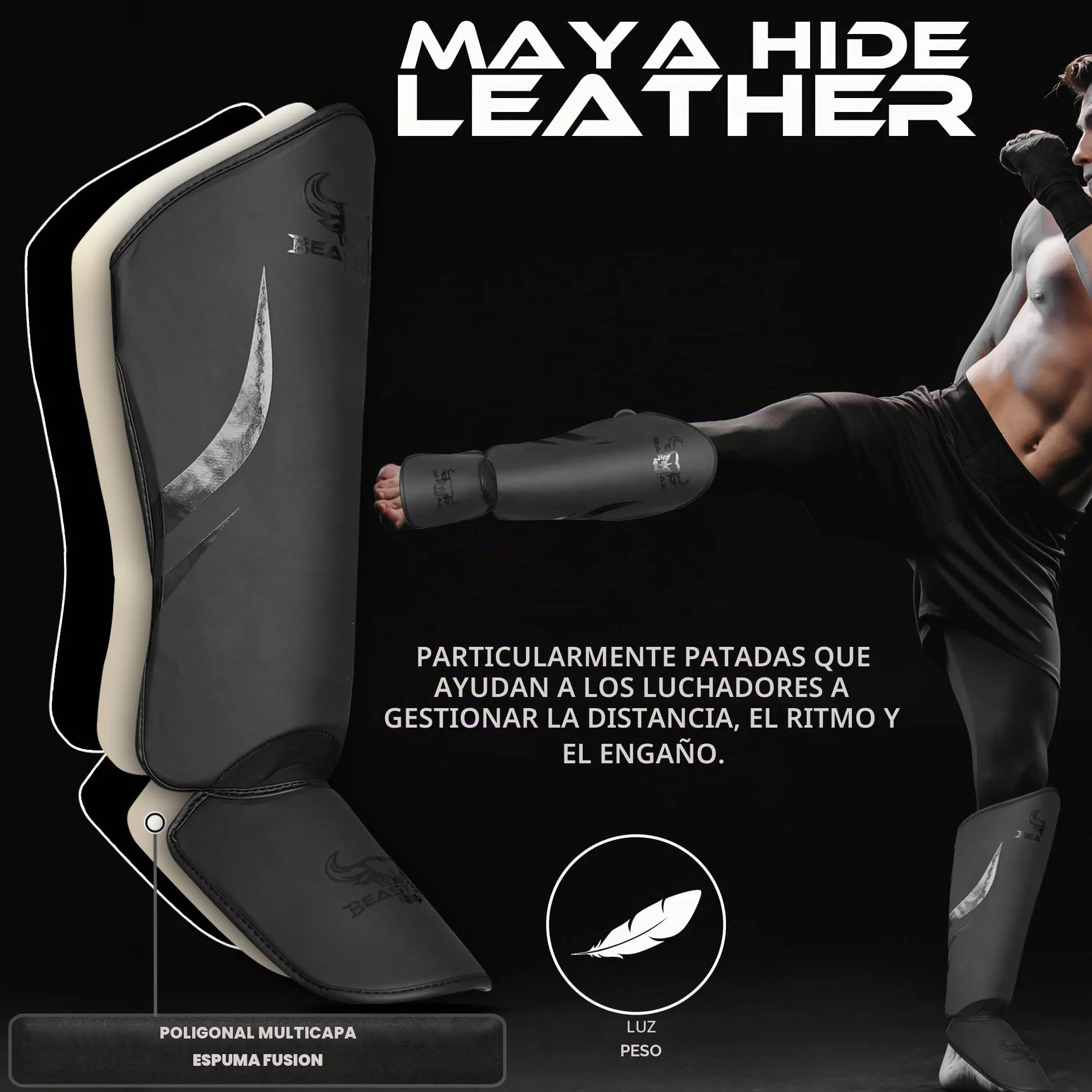 Bestia Rage Protector Tibias Muay Thai MMA Kickboxing Artes Marciales Ajustable Alto Impacto