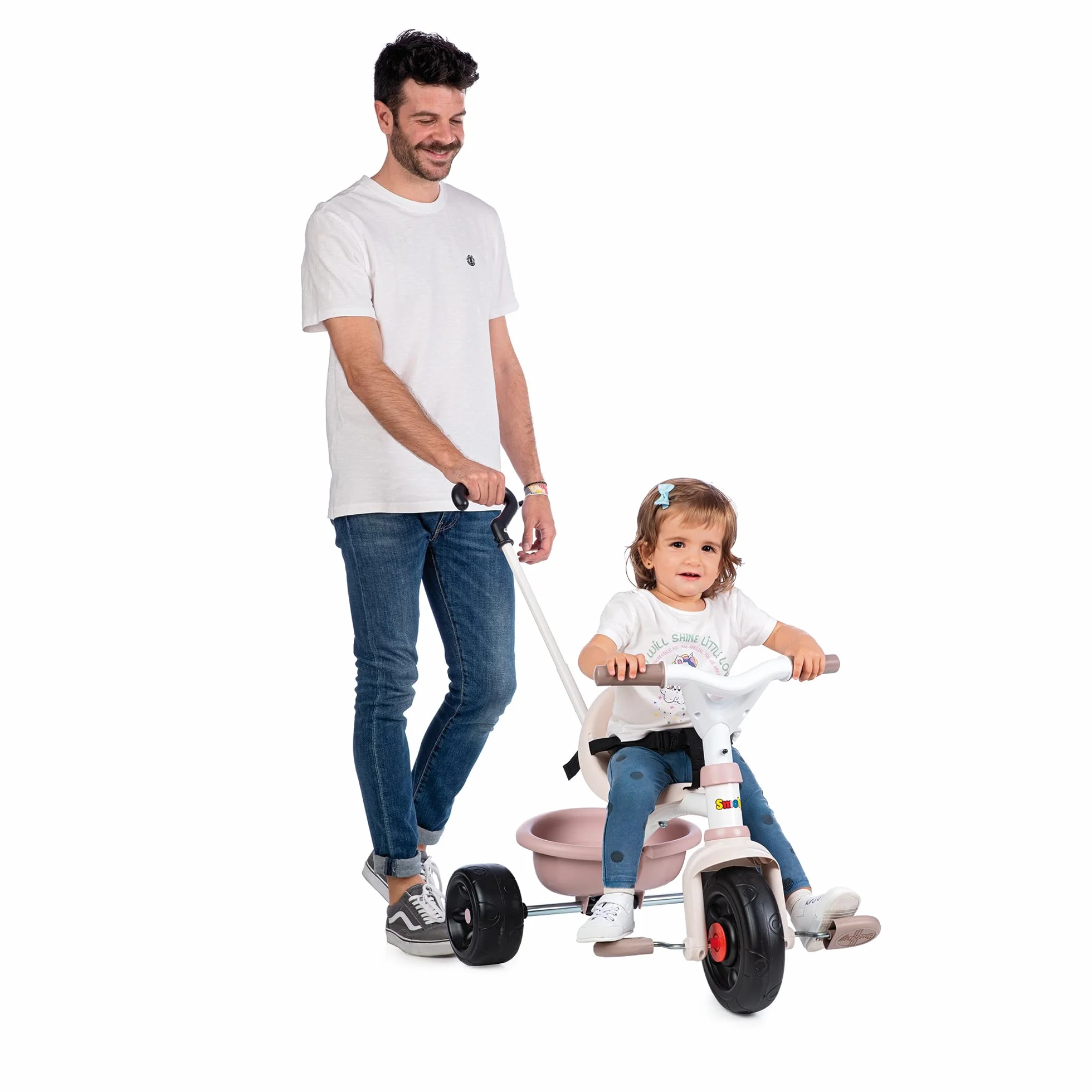 Smoby - Triciclo Evolutivo Be Fun Rosa, Sillín Regulable, Bloqueo de Dirección, Cinturón de Seguridad, Volquete Trasero, Barra Parental Regulable (7600740335)