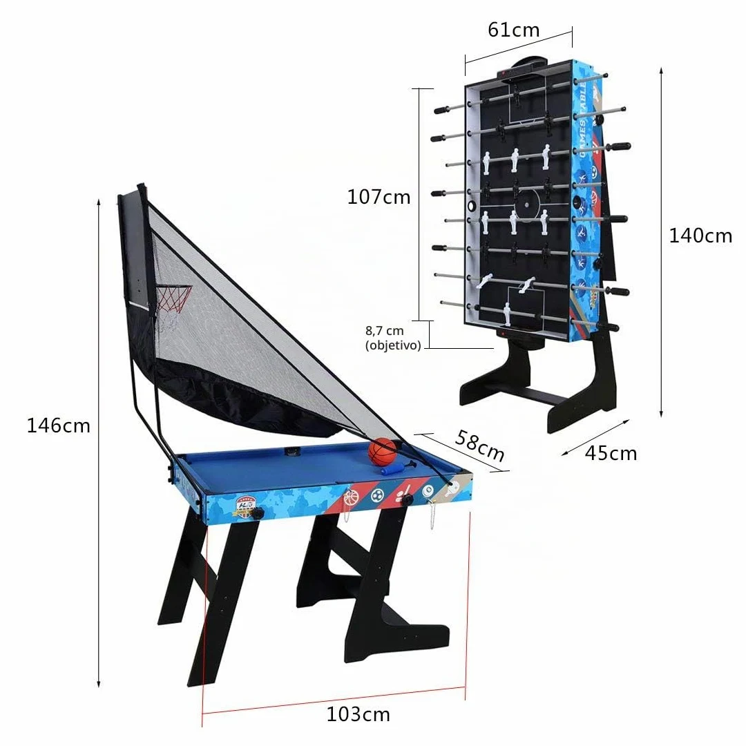 Mesa de Juego 5 en 1 para Fútbol Honkey Ping Pong Billar Baloncesto