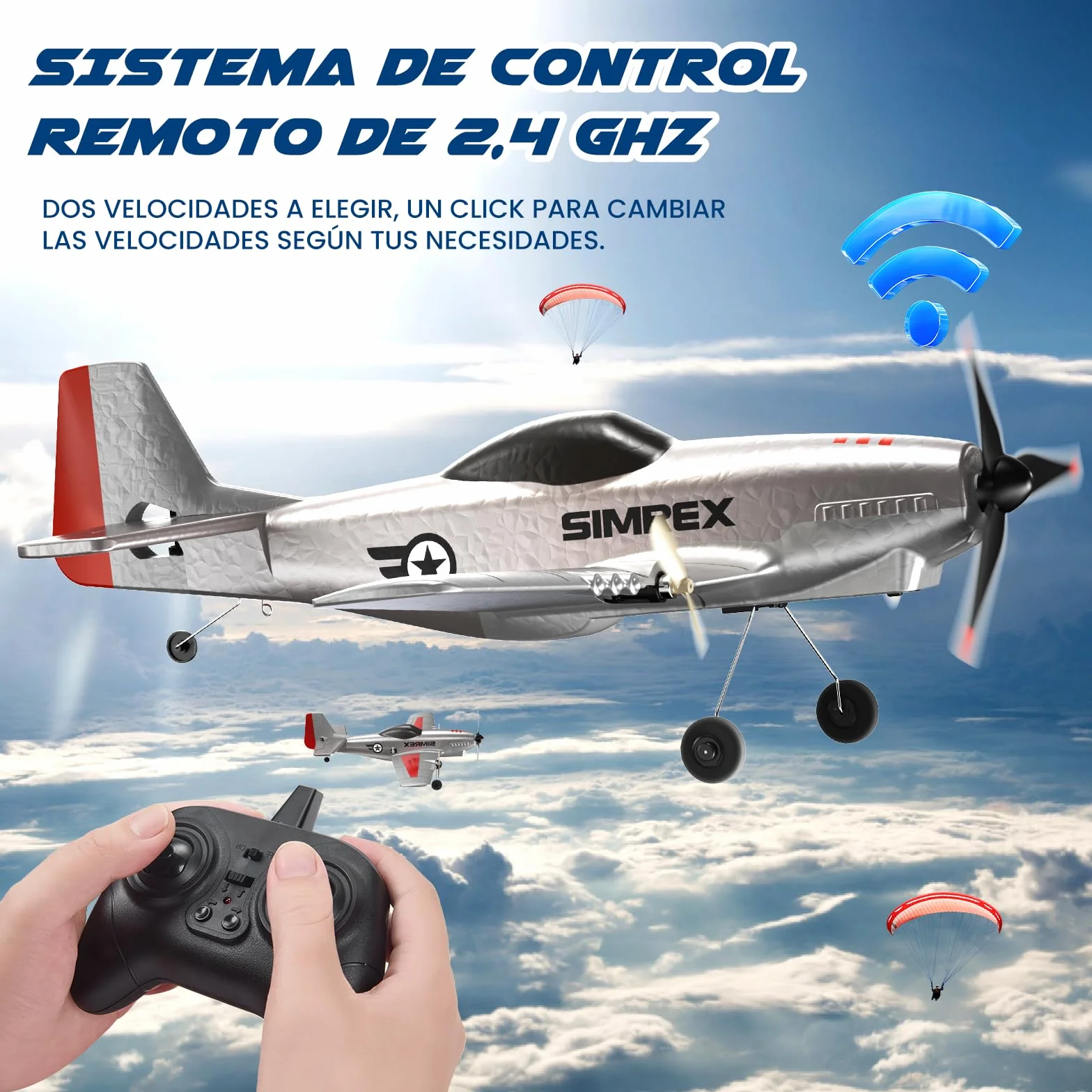SIMREX TOY-2409 - Avión RC de 2.4 GHz con estabilizador giroscópico de 6 ejes, 3 canales RTF, avión de control remoto para principiantes, niños y adultos