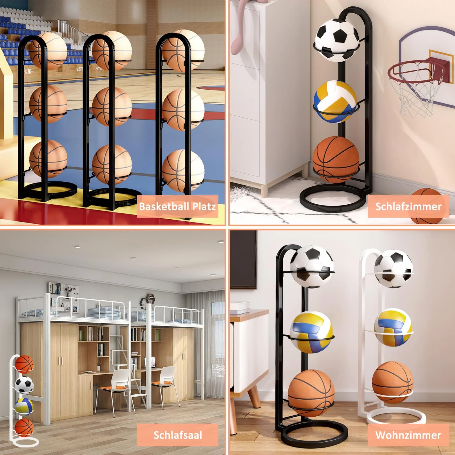Soporte para Balón de Fútbol, Estantería de Almacenamiento Vertical para Balones de Baloncesto, Fútbol y Voleibol