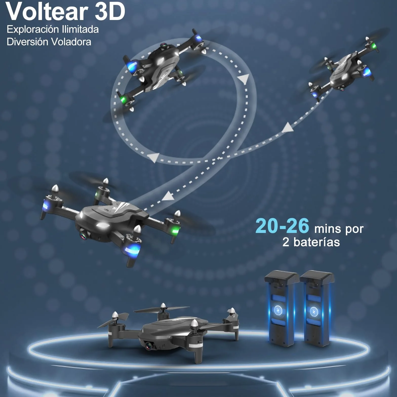 Wipkviey T26 Drone Cámara 1080P HD Quadcopter FPV Vivo 3D Flip 2 Baterías 26 Mins