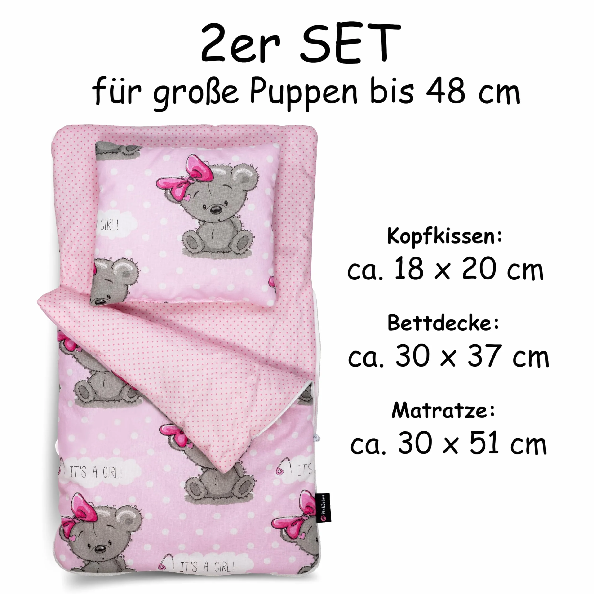 PinkZebra Sacos de Dormir para muñecas por Ambos Lados, Juego de 2 Piezas para cama, Ropa de Cama para muñecas de algodón
