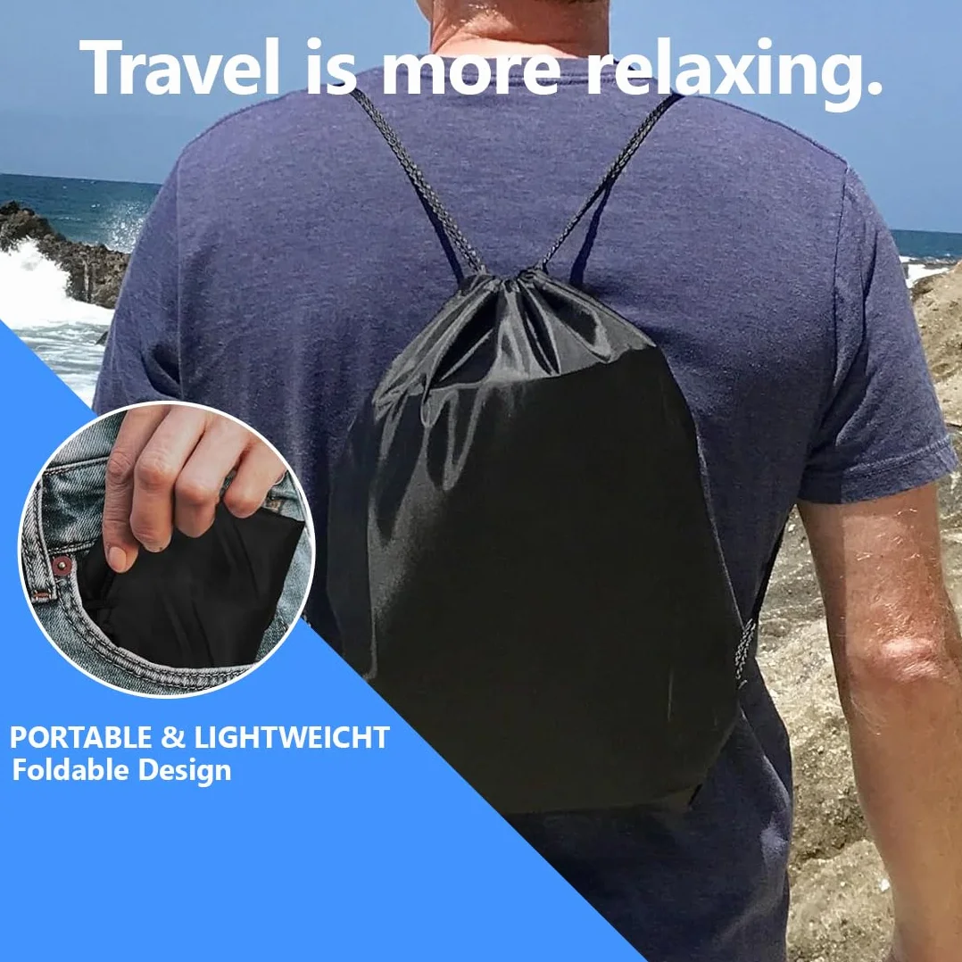 Bolsa impermeable con cordón mochila deportiva saco de tela para gimnasio escuela playa (Negro)