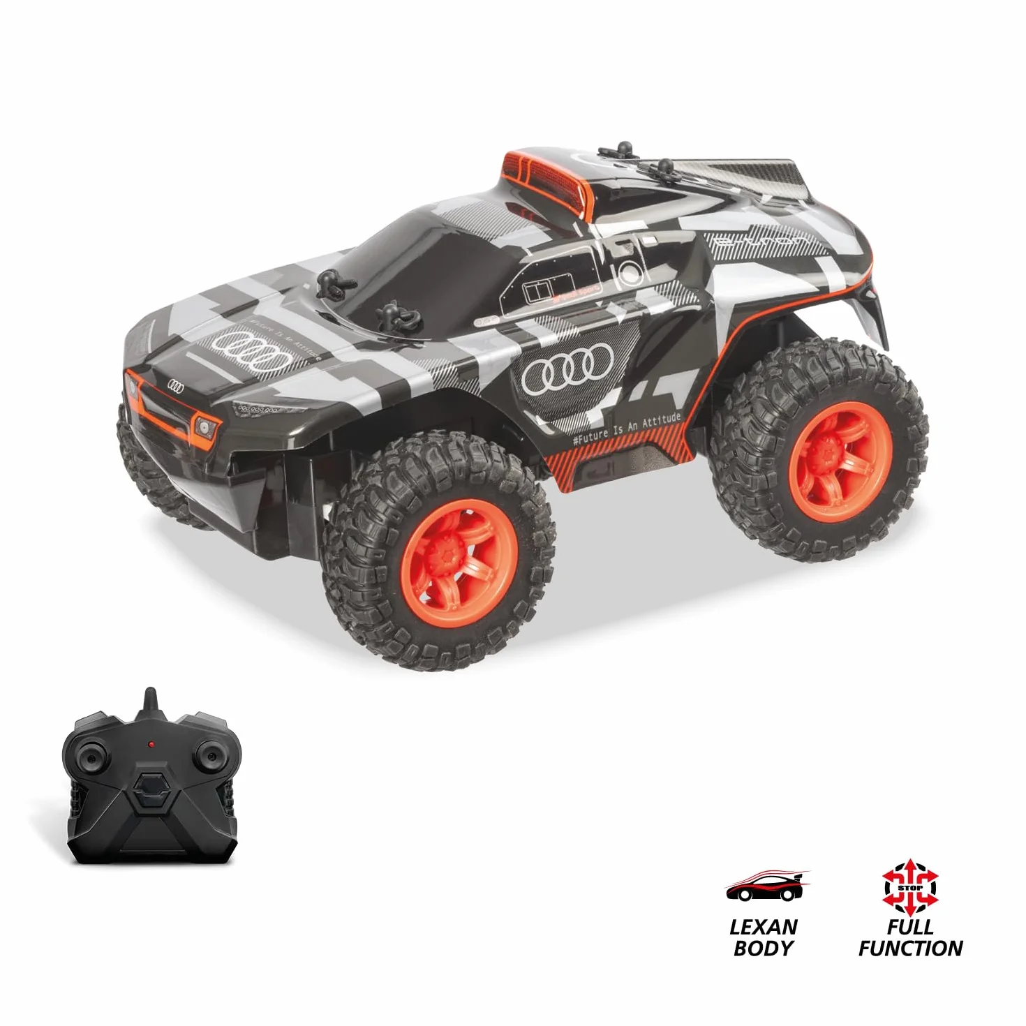 Mondo Motors Audi Q Etron París Dakar, Modelo a Escala 1:24, hasta 8 Km/h de Velocidad, Coche de Juguete para niños 63820, Color Gris