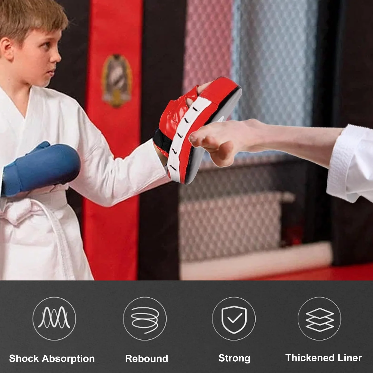 Manoplas de Kickboxing Arco Piel Sintética Engrosada Espuma Gruesa Acolchada Almohadillas Ajustables Muay Thai