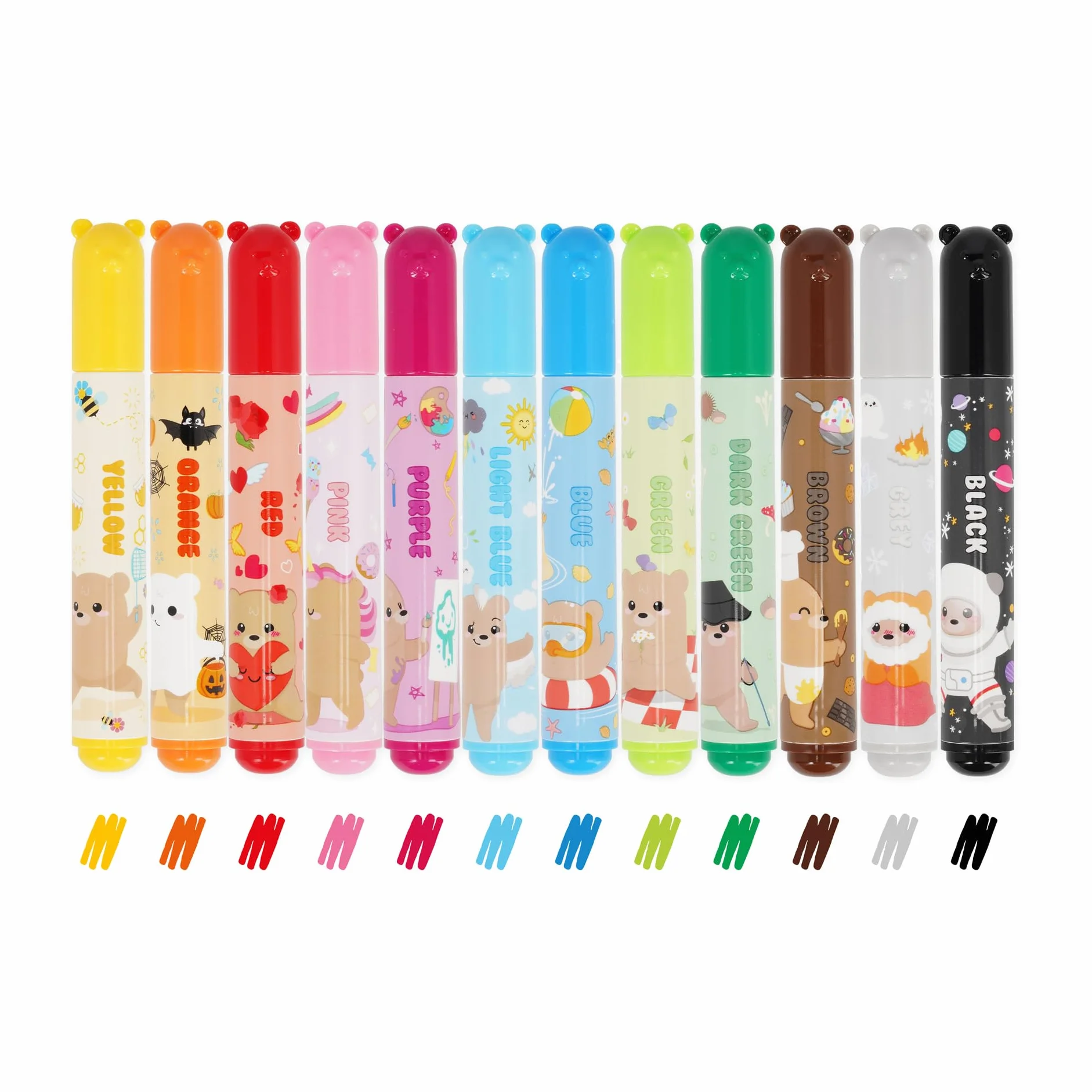 Legami - Juego de 12 rotuladores - Teddy Friends, 12 colores surtidos, lavables y no tóxicos, punta antirretorno, trazos finos y anchos, para niños y niñas, paquete reutilizable