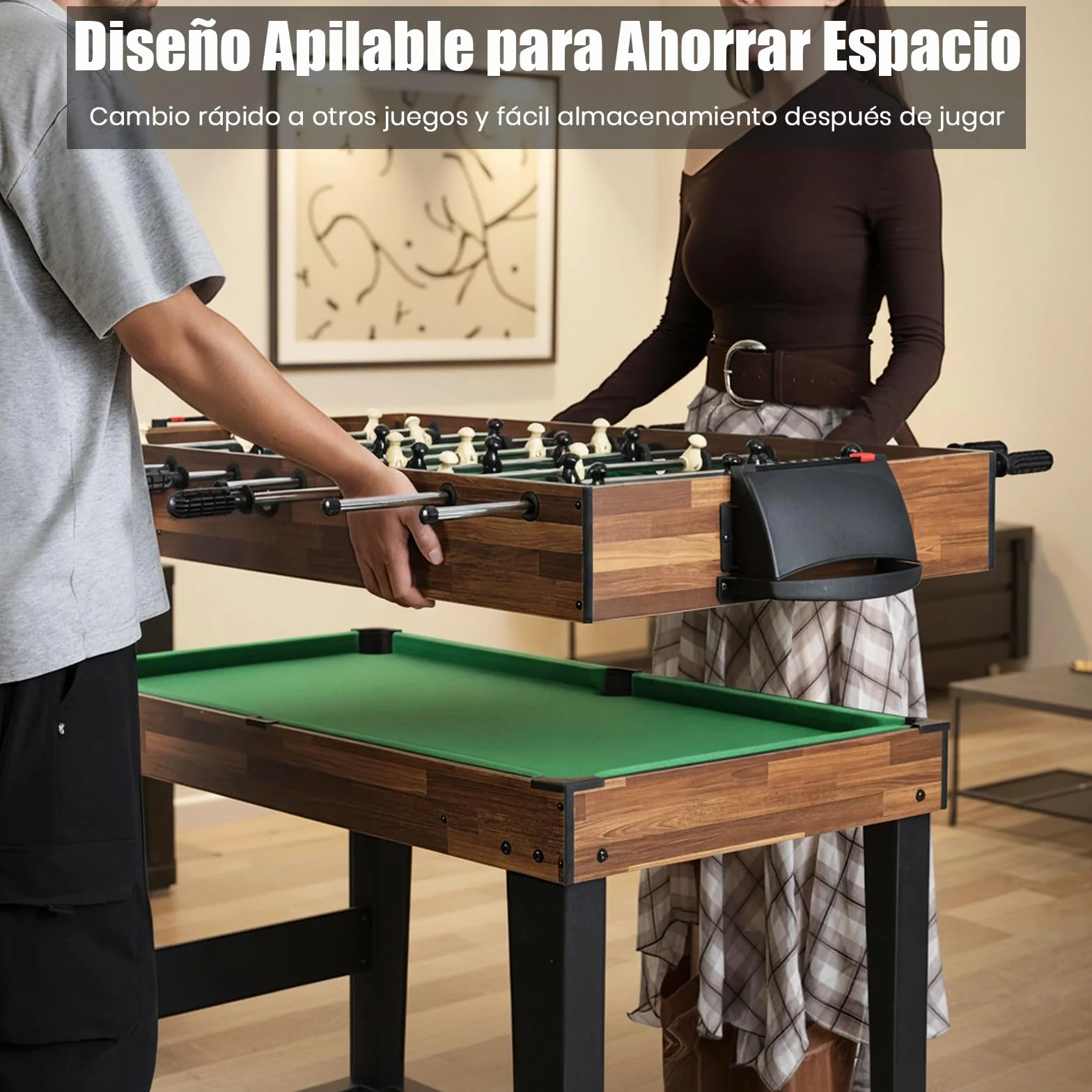 GOPLUS Mesa de Juegos 10 en 1, Mesa Multifuncional con Futbolín, Hockey de Aire, Billar, Ping Pong, Shuffleboard, Bolos, Ajedrez, Damas, Backgammon, Set Apilable para Hogar, Oficina, Bar