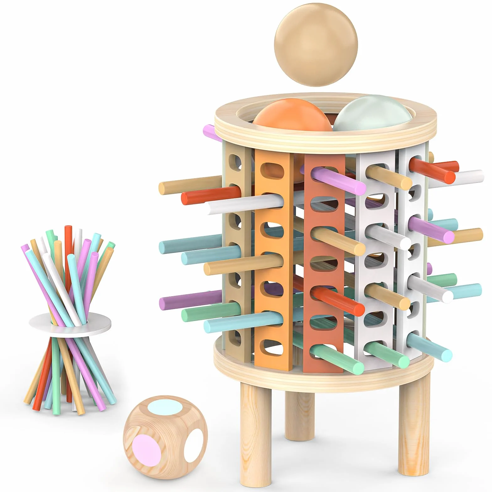 Montessori Juguetes con 28 Palitos de Coloridos Juegos de Mesa Niños Niñas 3 4 5 6 7 8 9 10 11 12 Años Regalo, Juego Educativo Familiar para Cognición y Habilidades Motoras Finas Torre de Madera