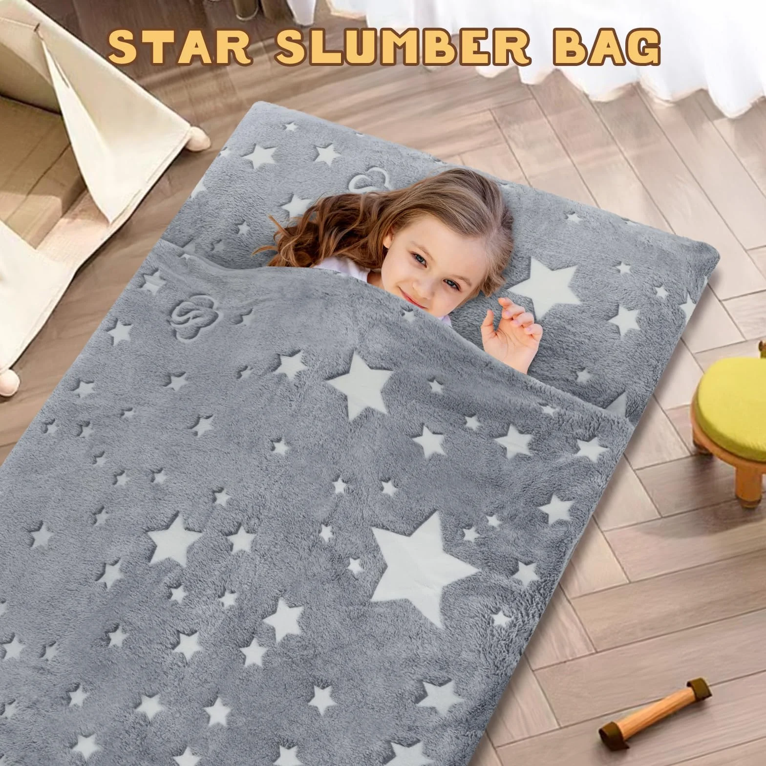 Decalsweet Cálida Alfombrilla de Siesta para Niños Pequeños con Almohada Extraíble, Saco de Dormir Luminoso Plegable para Niñas y Niños, Bolsa de Dormir con Cremallera para Camping Siesta, 170×75cm
