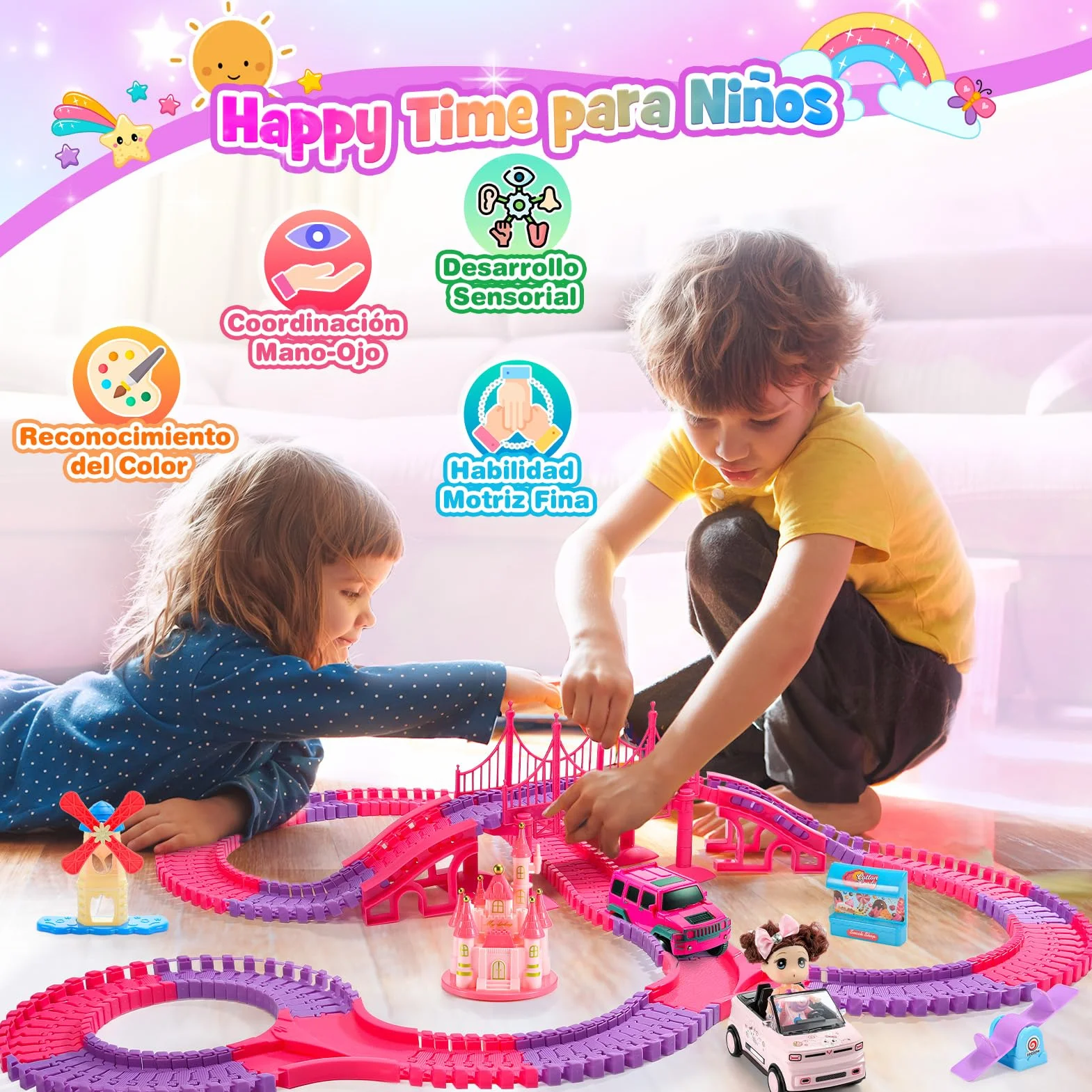 iKidiki Pista FlexIBLE Unicornios y Tiburón para Niñas 3-8 Años - Regalo Cumpleaños