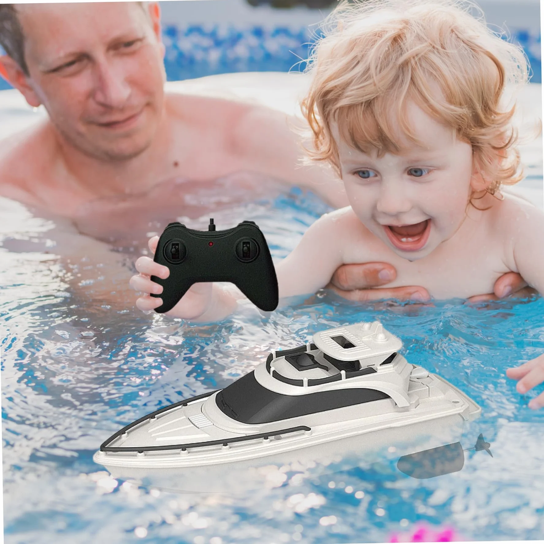 Barco de control remoto para piscina | Barcos de control remoto, barco RC impermeable de 4 vías de 2, 4 GHz, acorazado RC para evitar obstáculos con doble hélice, de yate de simulación con pilas