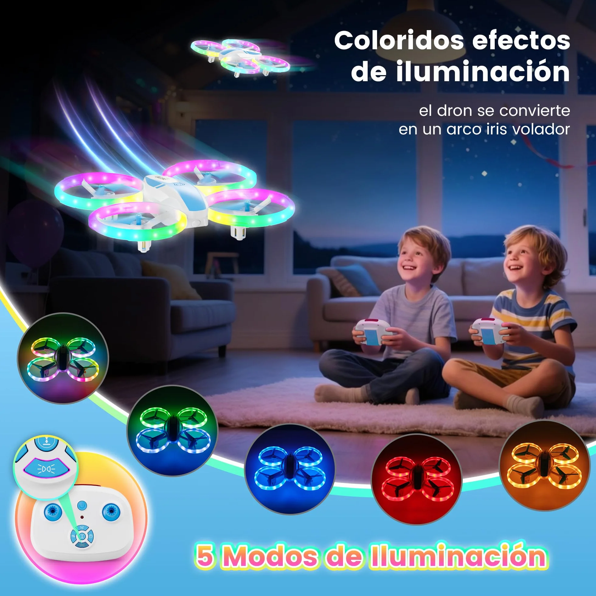 Dron para Niños con 5 Modes de Luces LED, Mini Drones Quadcopter RC para Principiantes, Retención de Altitud/360 Flip/3 Velocidades, Juguetes Regalos para Niños Niñas 8+ Años (Azul)