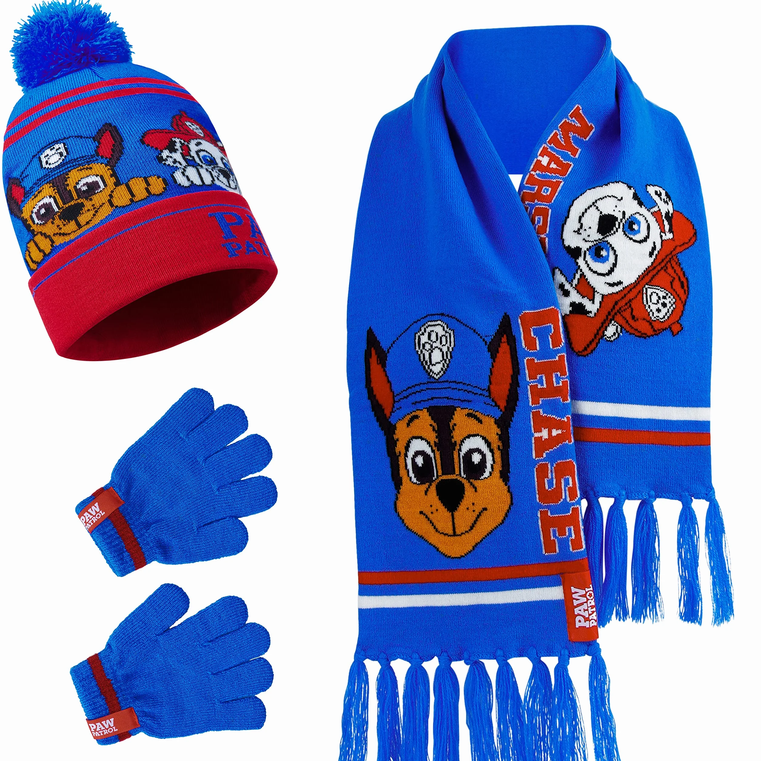 Paw Patrol Set de Invierno 3 Piezas Gorro Pompón Bufanda Guantes para Niños