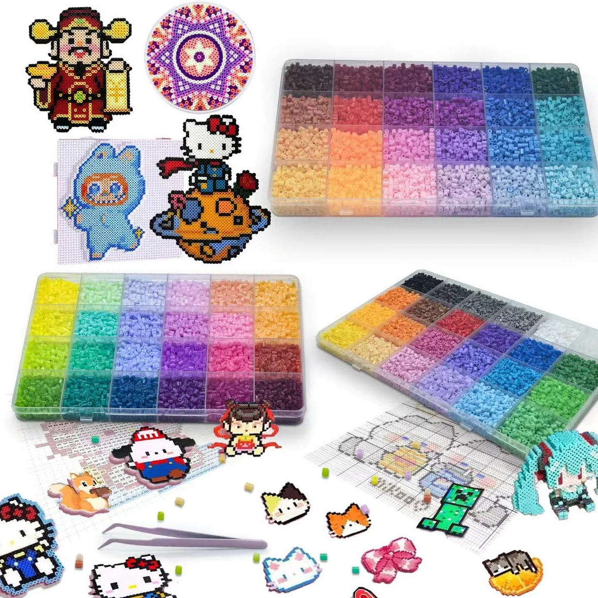 29000 Piezas Cuentas para Planchar 2.6mm, 72 Colores 70 Patrones, Kit Manualidades Hama Beads Mini para Niñas Niños Adultos, Set Completo con Papel de Planchar y Plantillas, Regalo Cumpleaños