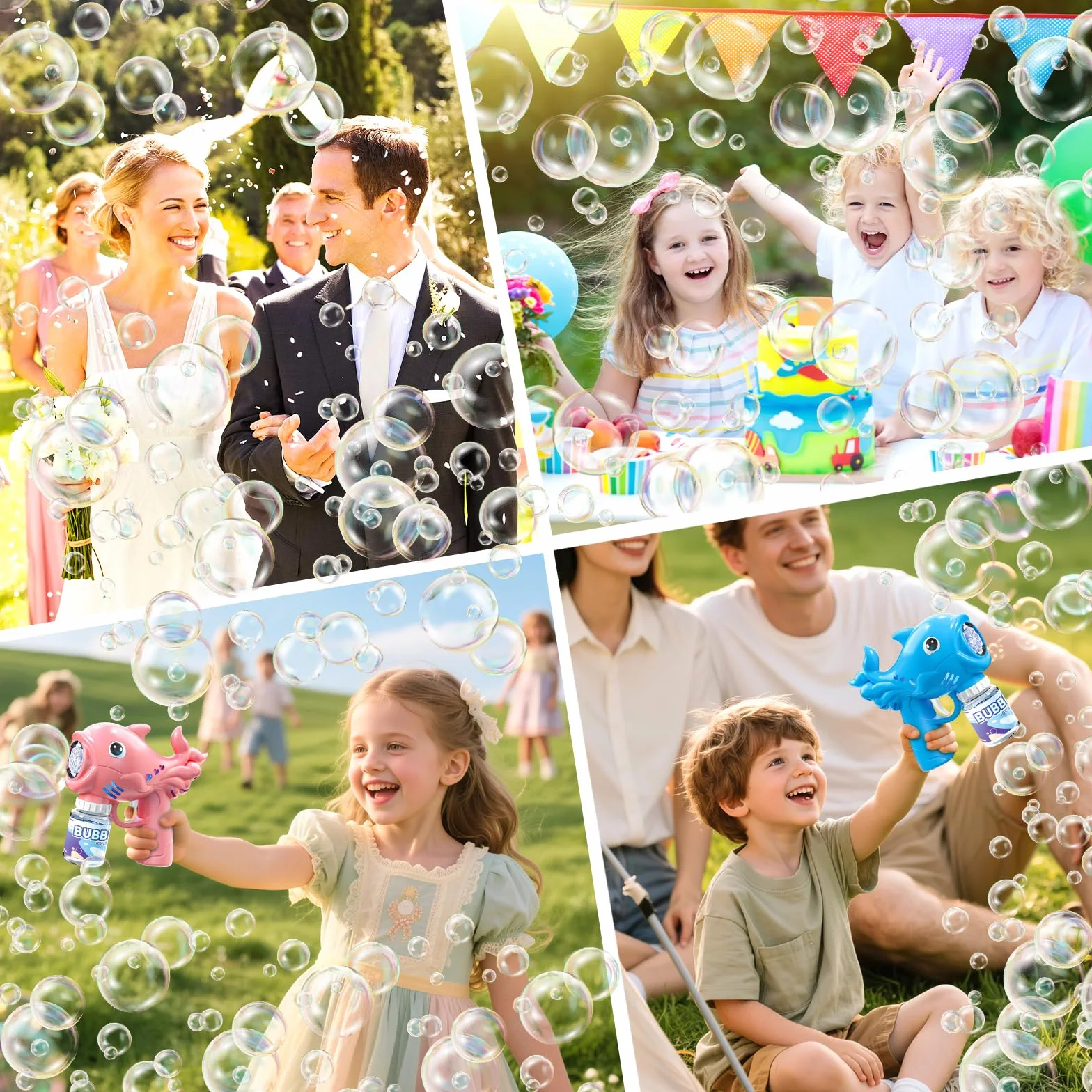 2 Pistola de Burbujas para Niños, Automática Máquina de Burbujas de Jabón con 2×70ML Botellas de Solución, Pompas de Jabon Niños con 8 Aberturas & Luces, para Fiesta, Actividades al Aire Libre