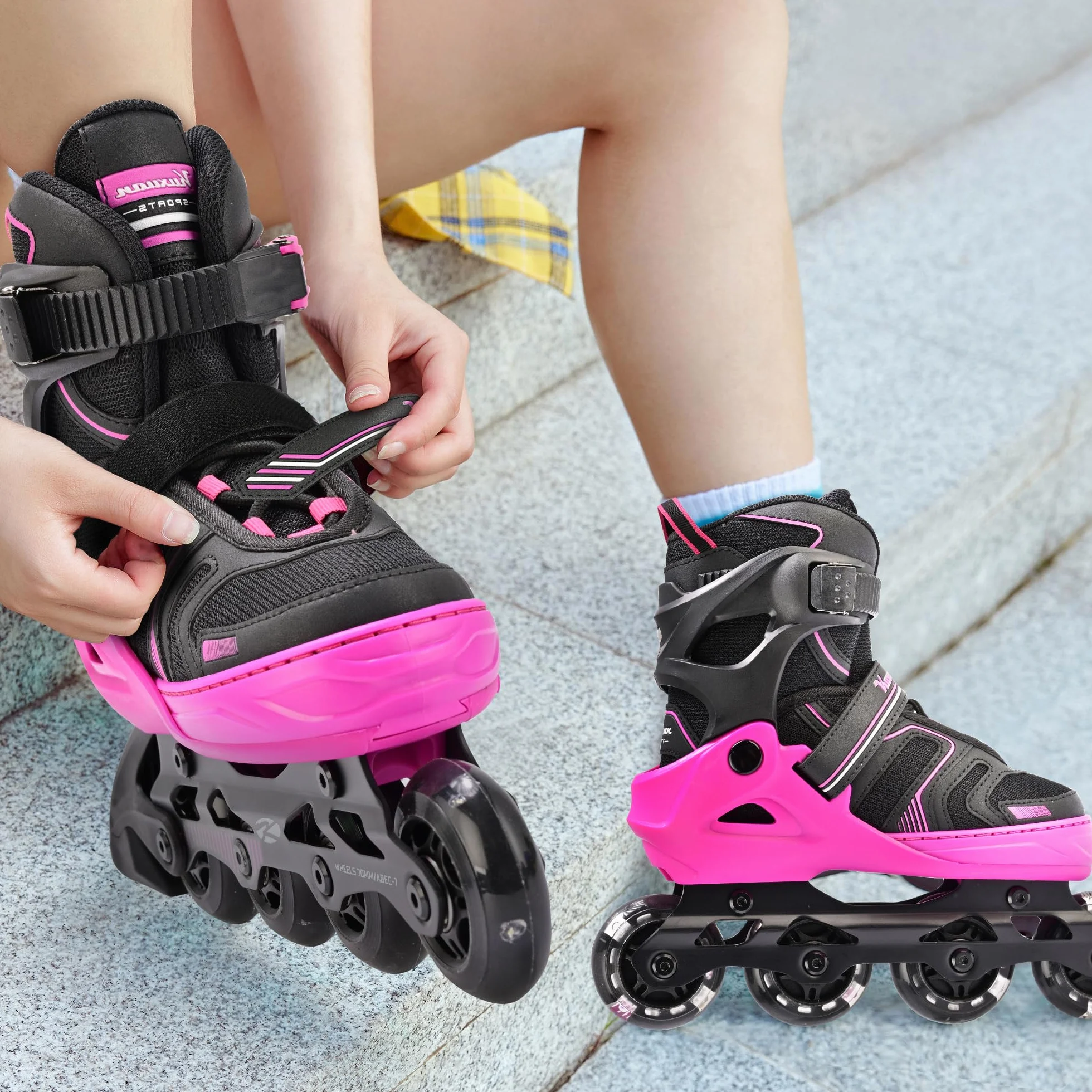 Kuxuan Patines en Línea Ajustables para Niños con Ruedas Luminosas
