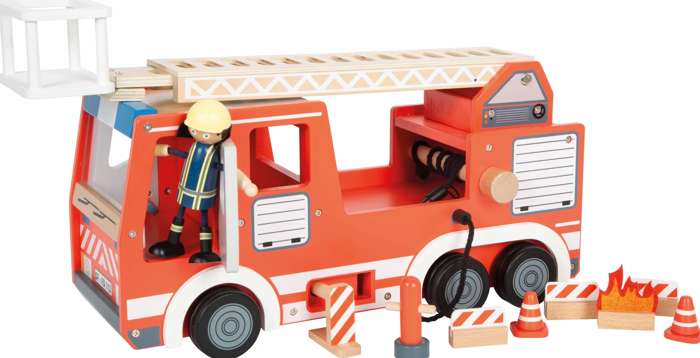 small foot Coche de Bomberos, Madera, con Escalera giratoria, Manguera, Acc. Juego Bomberos, a Partir 3 años, 12657