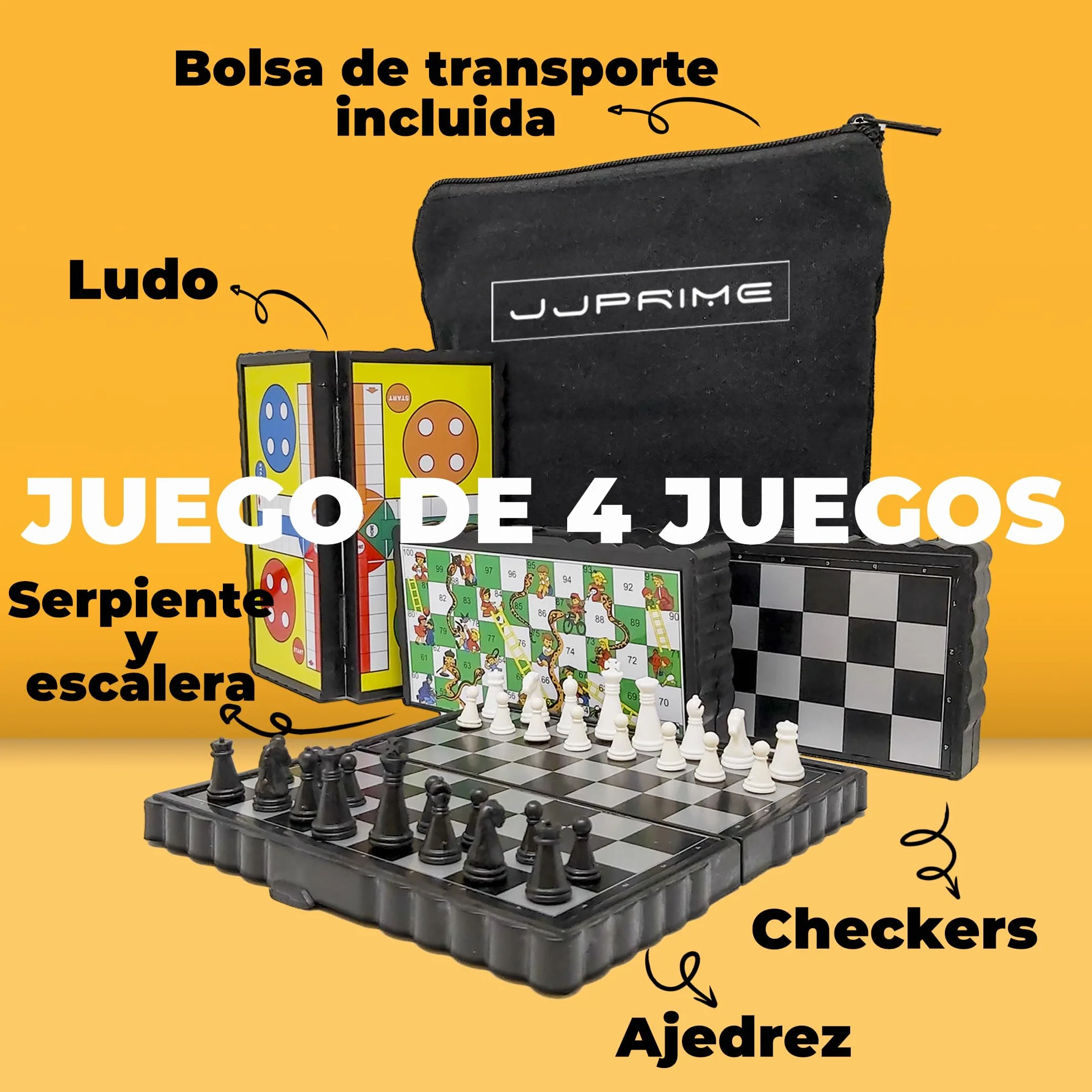 JJPRIME 4 Juegos de Mesa de Viajes Clásicos Damas y Escaleras Ajedrez Ludo Mini Juego de Dados Magnéticos Cajas Plegables
