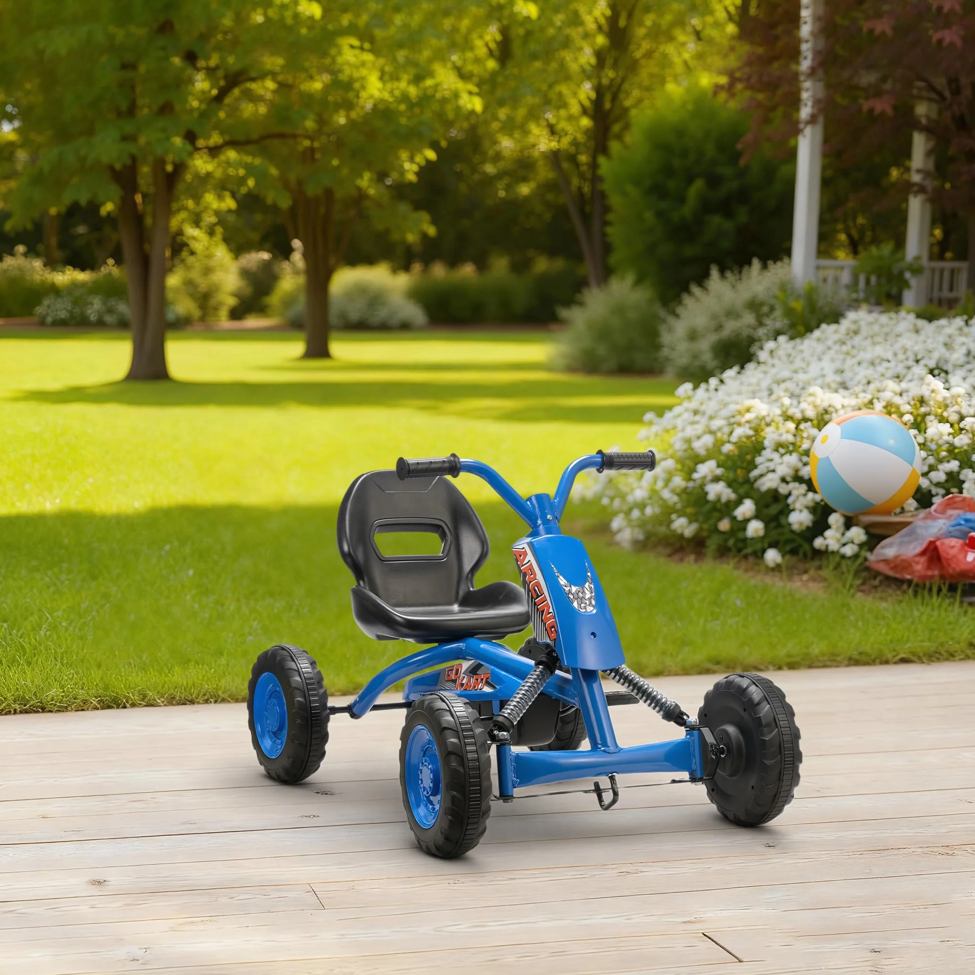 AIYAPLAY Kart Pedales, Go Kart con Ruedas PP, Marco de Acero, Carga 30 kg, para Niños y Niñas de 2-5 Años, Azul