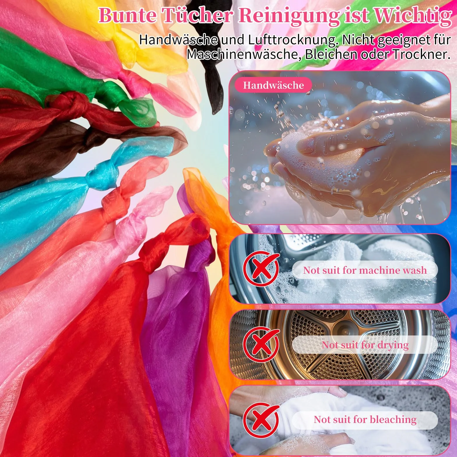 Kunoli 24 piezas de pañuelos para malabares para niños, pañuelos coloridos para bebés, 60×60 cm cuadrados, pañuelos coloridos para niños, adecuados para actuaciones infantiles como danza, fiestas