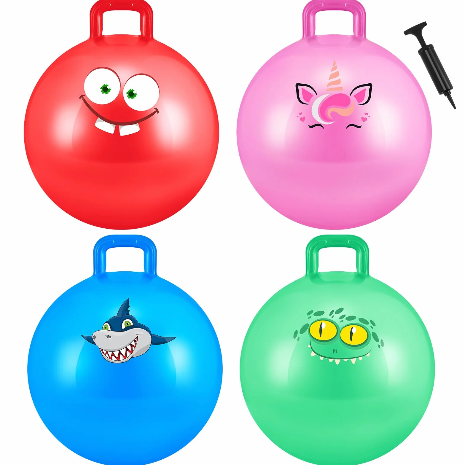 Sinmoe 4 Bolas de Tolva para Niños de Edad 3-8, 20 Pulgadas Pelota Saltarina Hinchable con Mango Balón de Tolva Hinchable Espacial con Bomba para Juego Deportes Interior Aire Libre (20 Pulgadas)