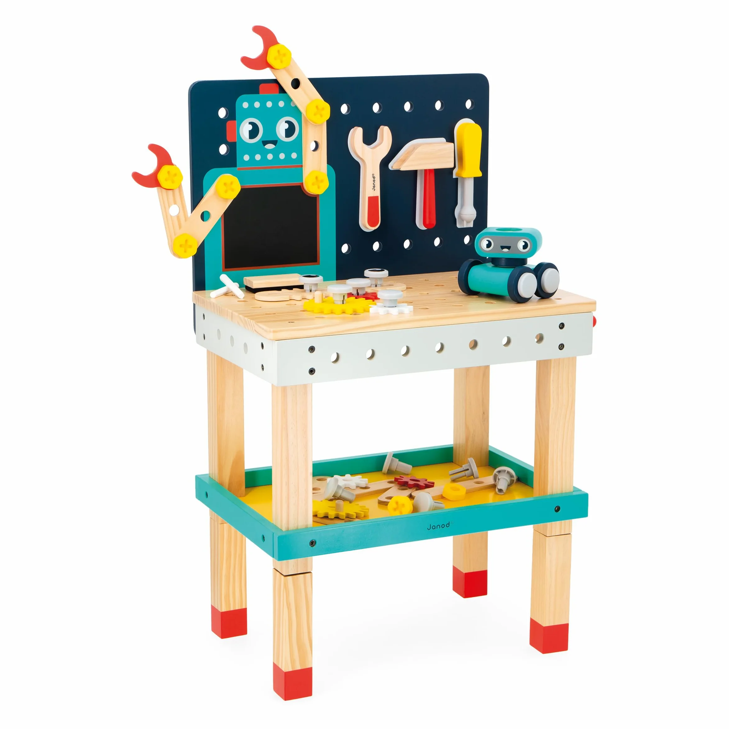 Janod - Mi Primer Juego de Construcción - Gran Banco Robot - Juego de Bricolaje Infantil - 50 Piezas - Altura Ajustable - Imitación - Desde 3 Años - J06457