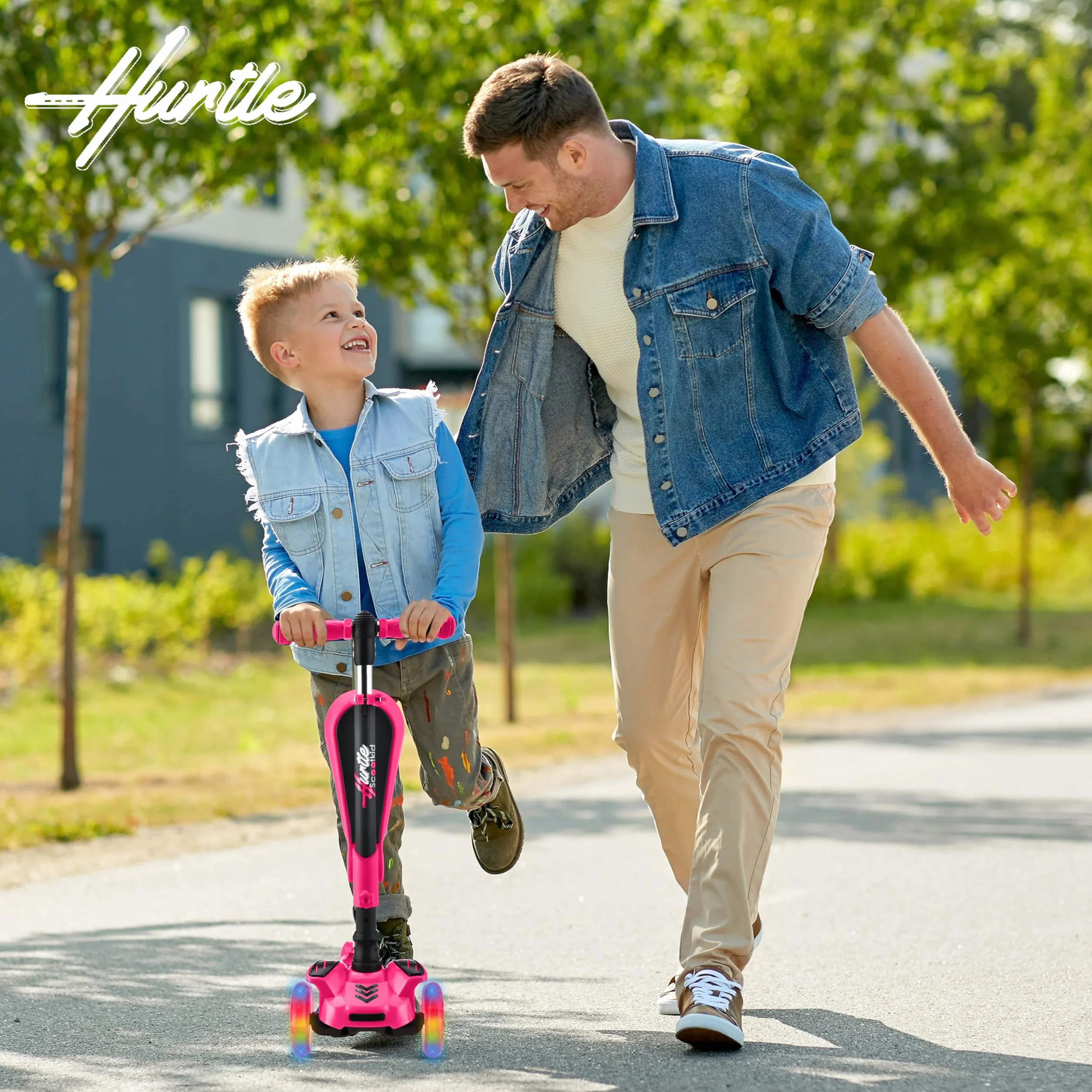 Hurtle Patinete, Scooter para niños, 2 años en adelante, Asiento abatible, Altura Ajustable, Monopatin 2 en 1, Luces Intermitentes