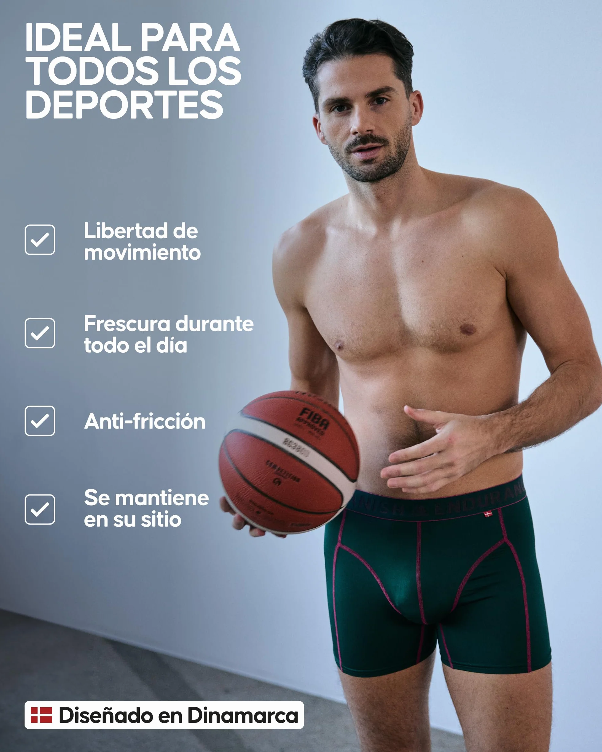 DANISH ENDURANCE Calzoncillos Hombre Boxer Deportivos Ajustados Transpirables Pack de 6
