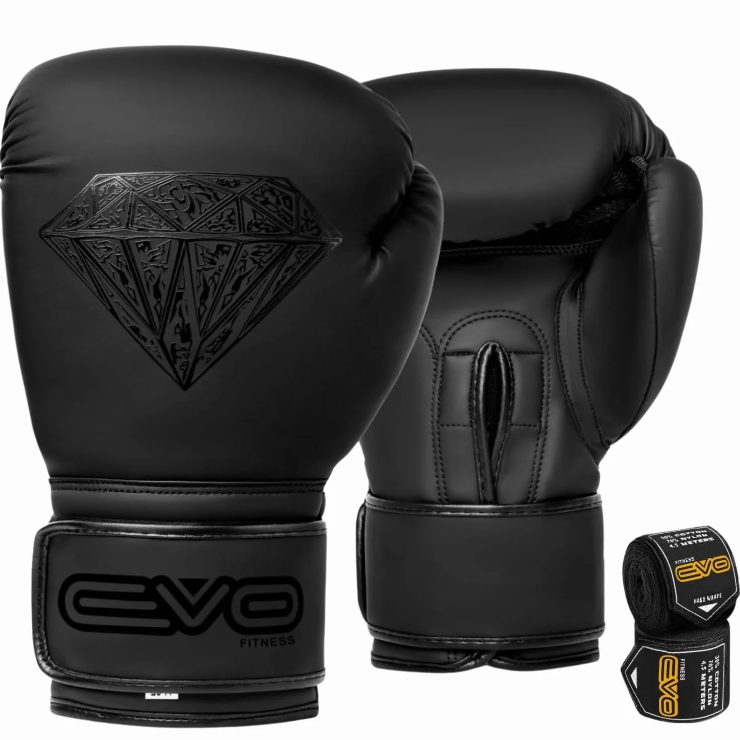 EVO Fitness Profesional Guantes de Boxeo con Vendas de Cuero para Hombre Mujer Muay Thai Kick Boxing