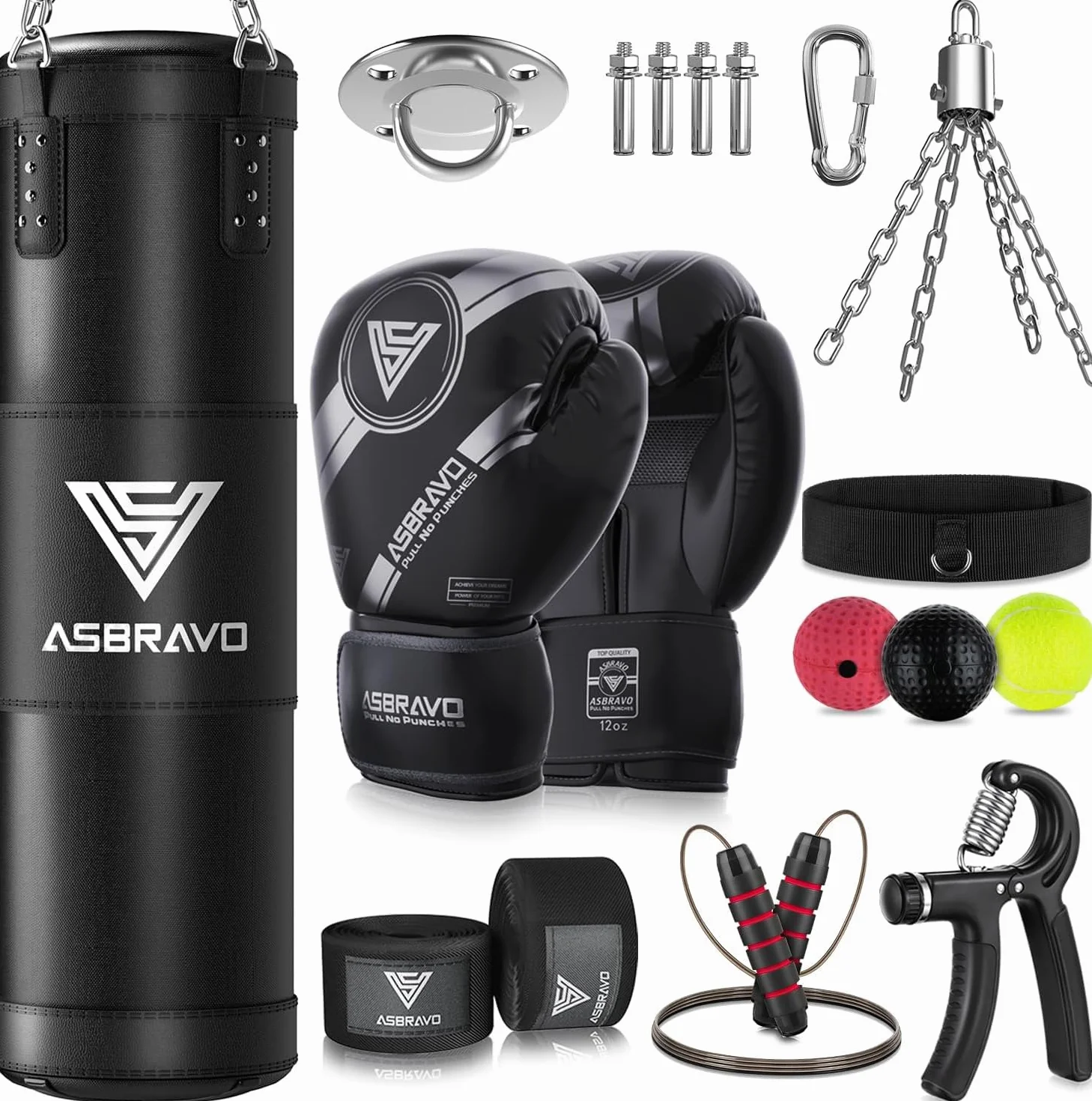 Saco de Boxeo 120 cm con Guantes 12 oz Vendajes 5m para MMA Karate Taekwondo