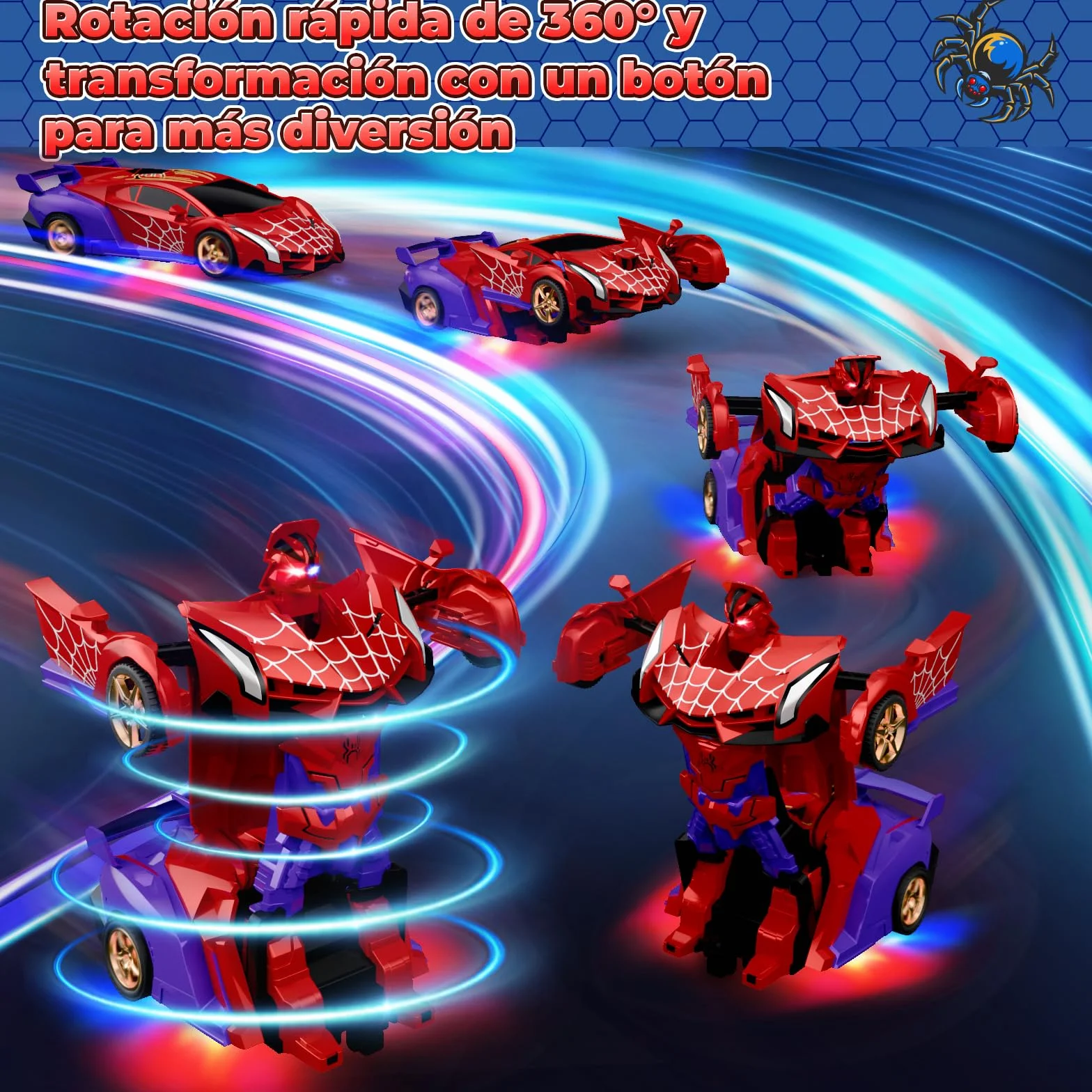 Coche Teledirigido Transform, Ojos Intermitentes & Luces Chasis, Coche RC 2,4GHz & Robot Rotación 360°, Juguetes Juegos para Niño Niños de 3 4 5 6 7 8 9 10 11 12 Años Regalo Cumpleaños Pascua