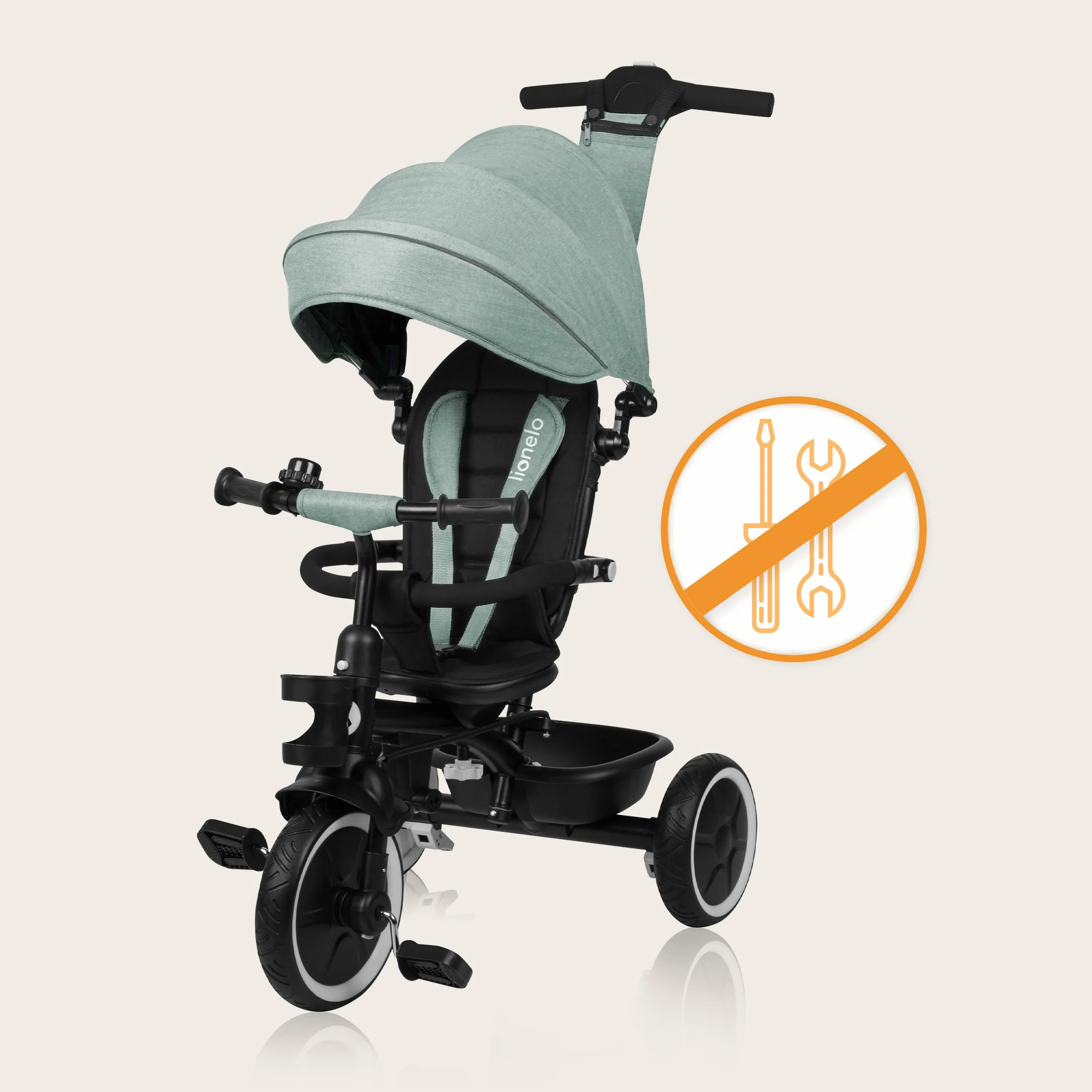 LIONELO Berry Triciclo Multifuncional de Paseo Silla de Paseo de 9 Meses a 5 años a 25 kg Ruedas Grandes de PU, Triciclo Asiento Giratorio 360° Montaje sin Herramientas