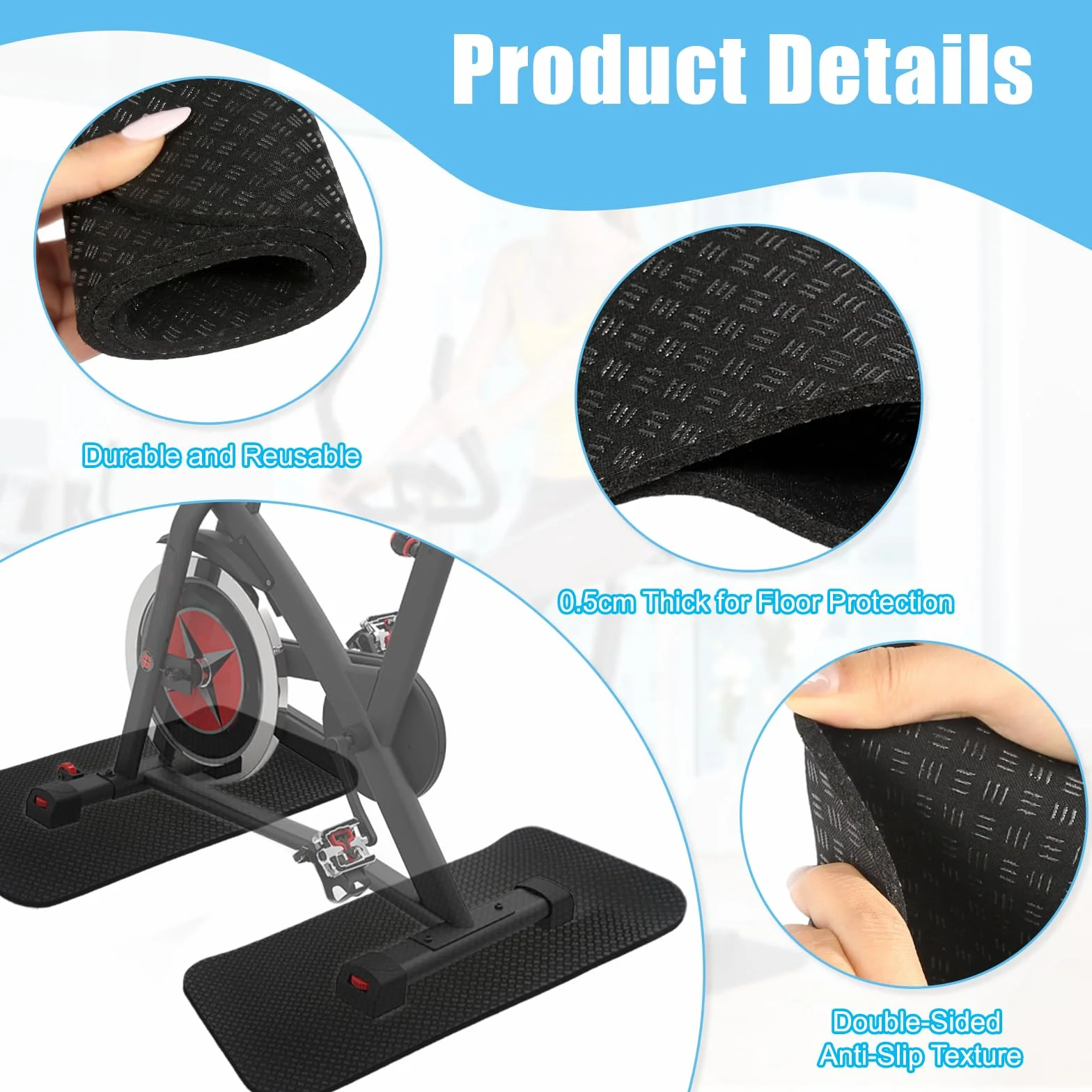 Esterilla protectora para suelo de silicona antideslizante para cinta de correr, 2 unidades