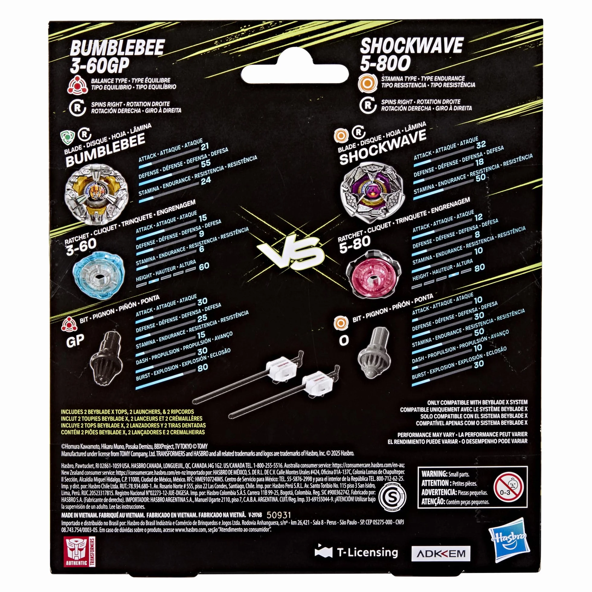 Colaboración Beyblade X and Transformers, Bumblebee 3-60GP vs. Shockwave 5-80O
