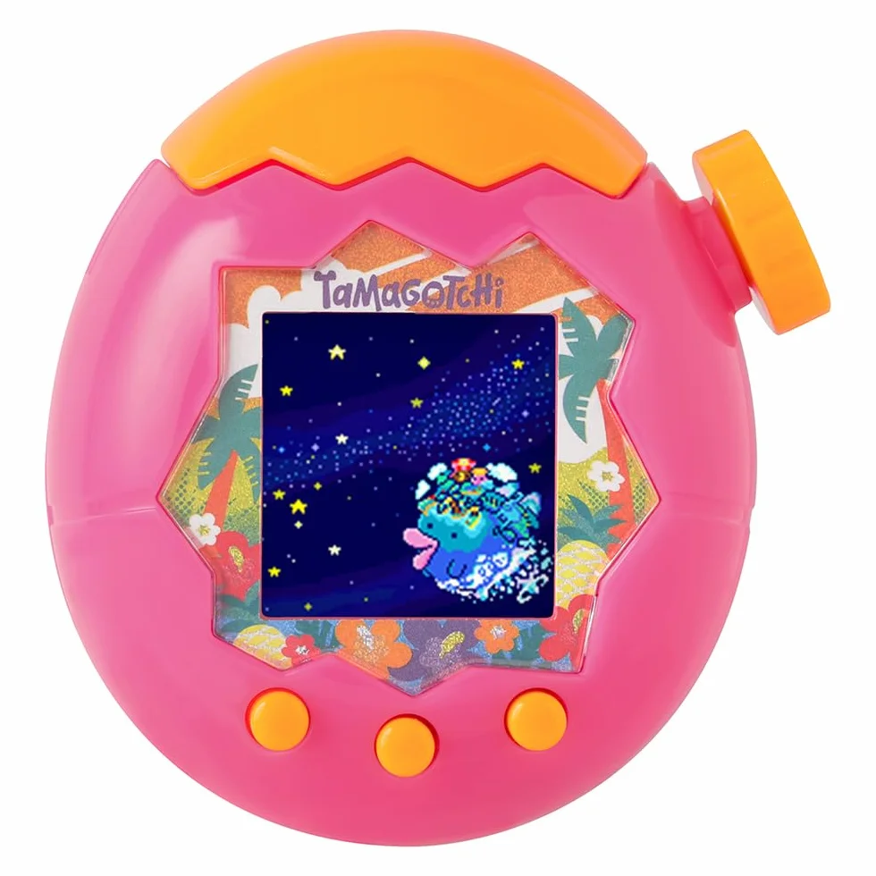 Tamagotchi Paradise Orange Tropics – Juguete Interactivo Tamagotchi – Rueda giratoria con Zoom – Modelo Rosa y Amarillo – Juguete para niños a Partir de 6 años – Bandai – 43425